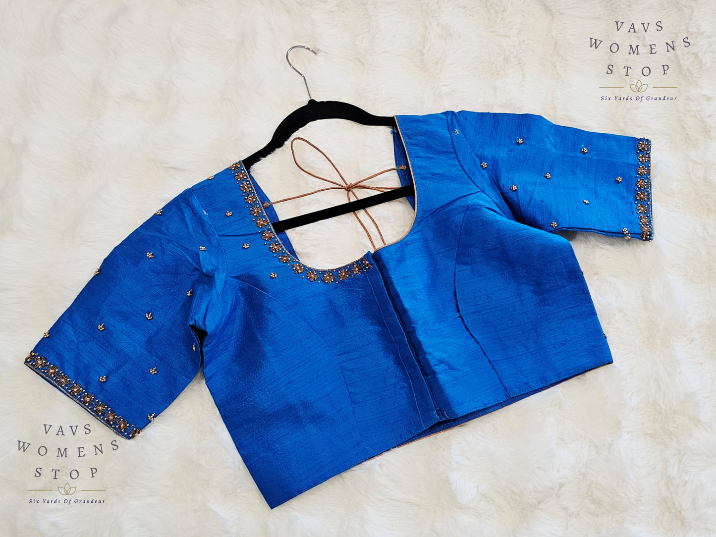 Blue Pure Raw Silk Maggam Hand Embroidery Blouse