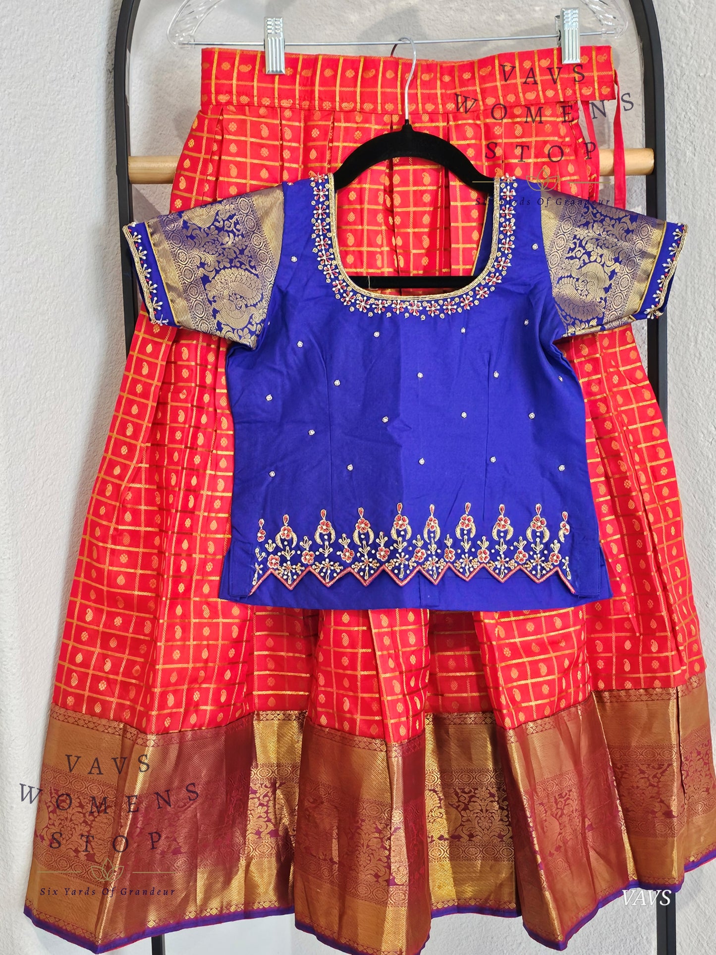 Pure Kanchi Pattu Silk Lehenga Set for Girls – Traditional Pavadai for Ages 5 to 6 | Ready to Ship from USA