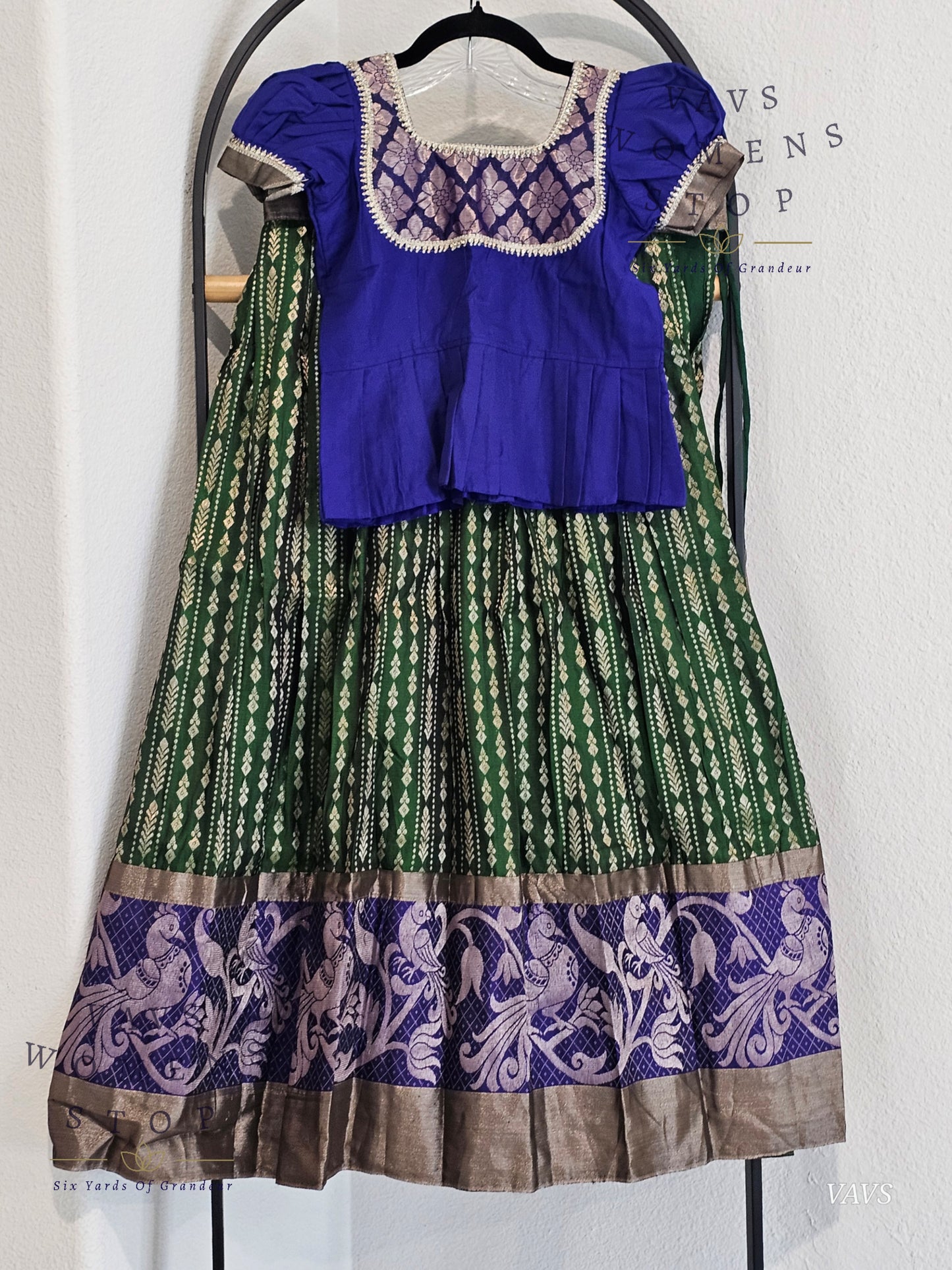 Semi Kanchi Pattu Silk Lehenga Set for Girls – Traditional Pavadai for Ages 10 to 11 | Ready to Ship from USA