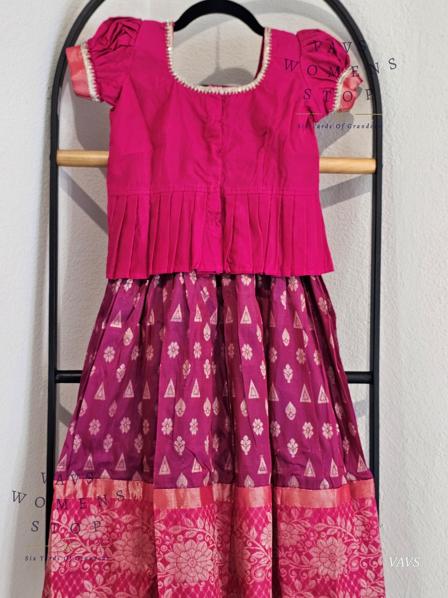 Semi Kanchi Pattu Silk Lehenga Set for Girls – Traditional Pavadai for Ages 5 to 6 | Ready to Ship from USA