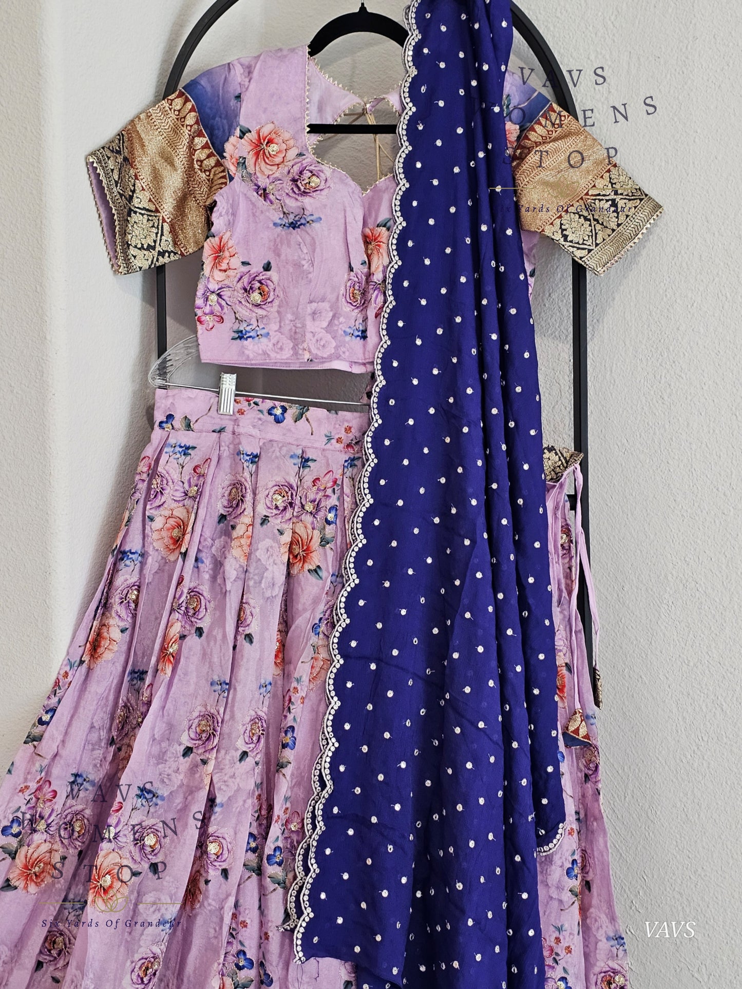 Lavender Shade Floral Print Crepe Silk Designer Half Saree Set – Festive & Party Wear Traditional Outfit