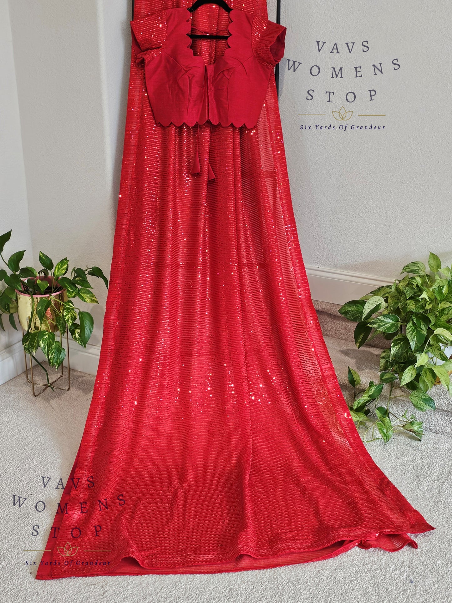 Designer Red Net Saree & Blouse – Cocktail & Party Wear