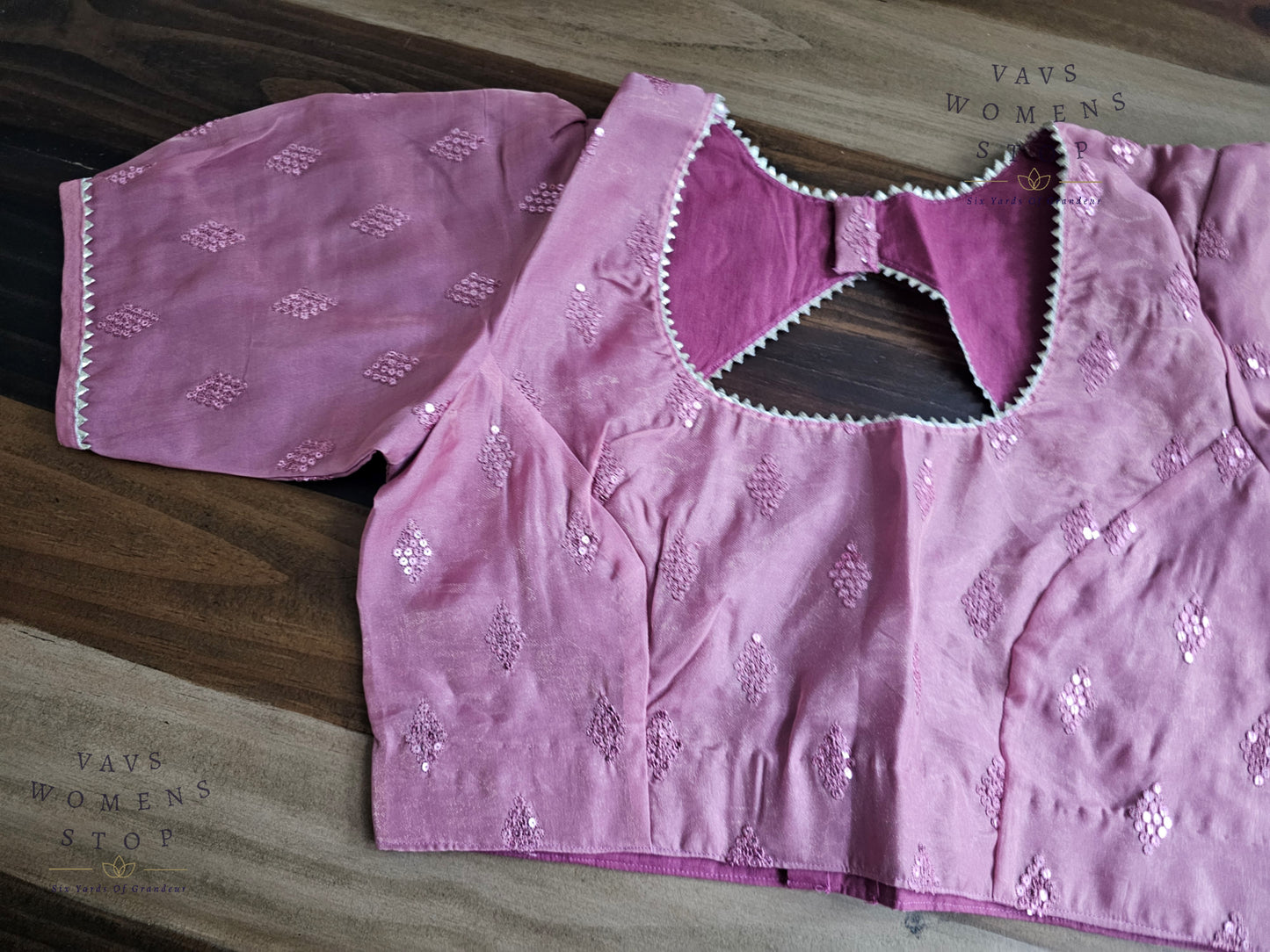 Onion Pink Shade Soft Organza Sequins Butta Blouse
