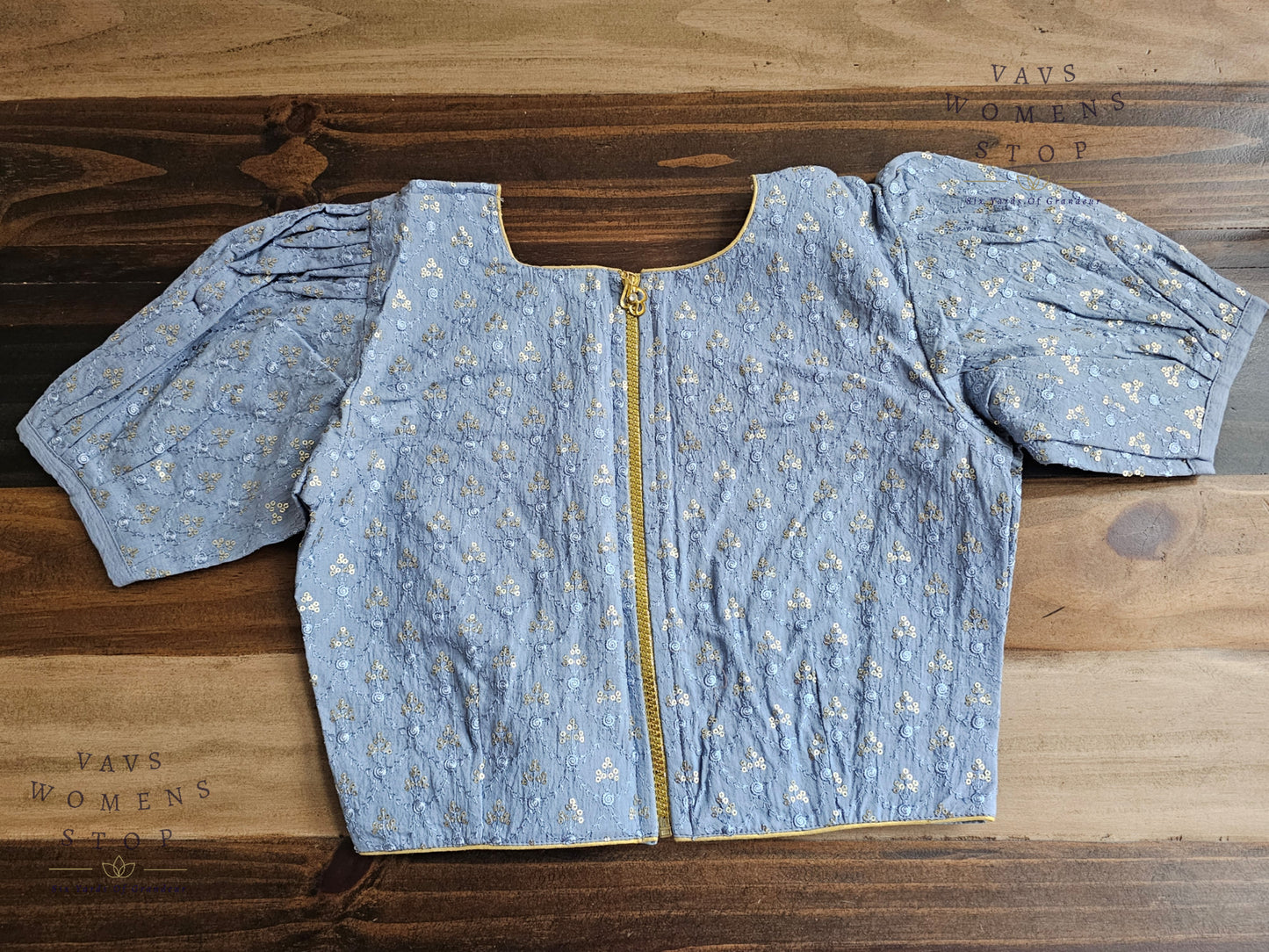 Blue Shade Cotton Chikankari Blouse
