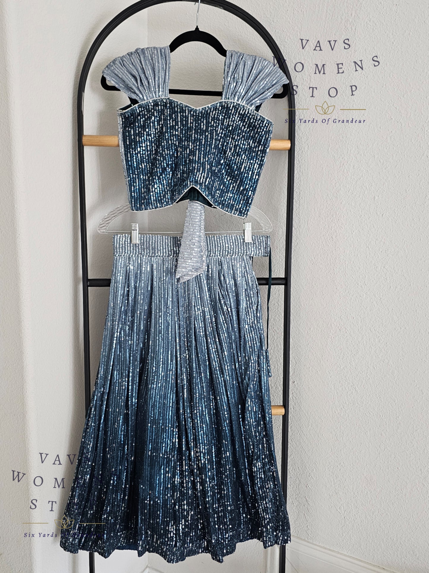Designer Sequins Lehenga - Croptop Blouse