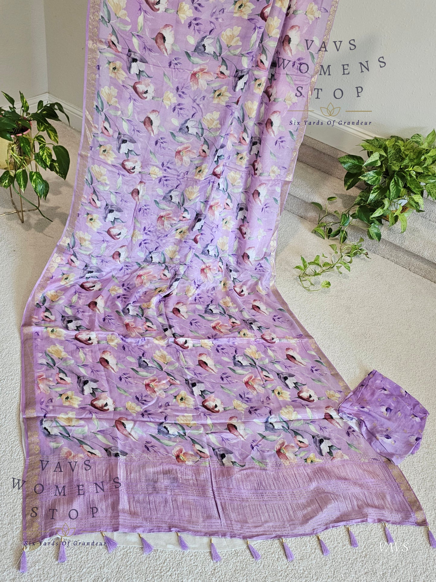 Lavender Chinon Crepe Floral Print Saree | Classy Designer Saree