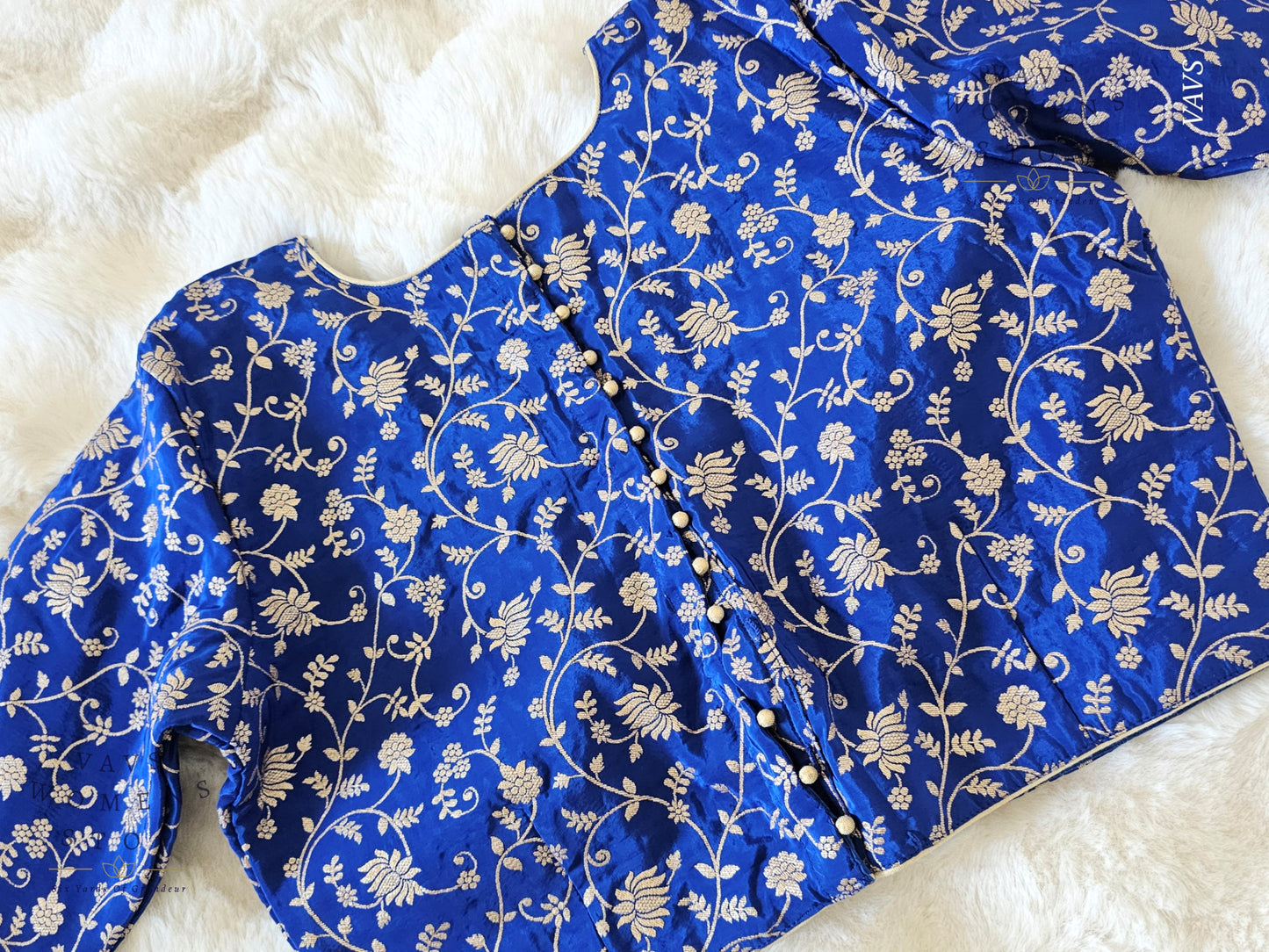 Royal Blue Shade Munga Benarasi Meenakari Blouse