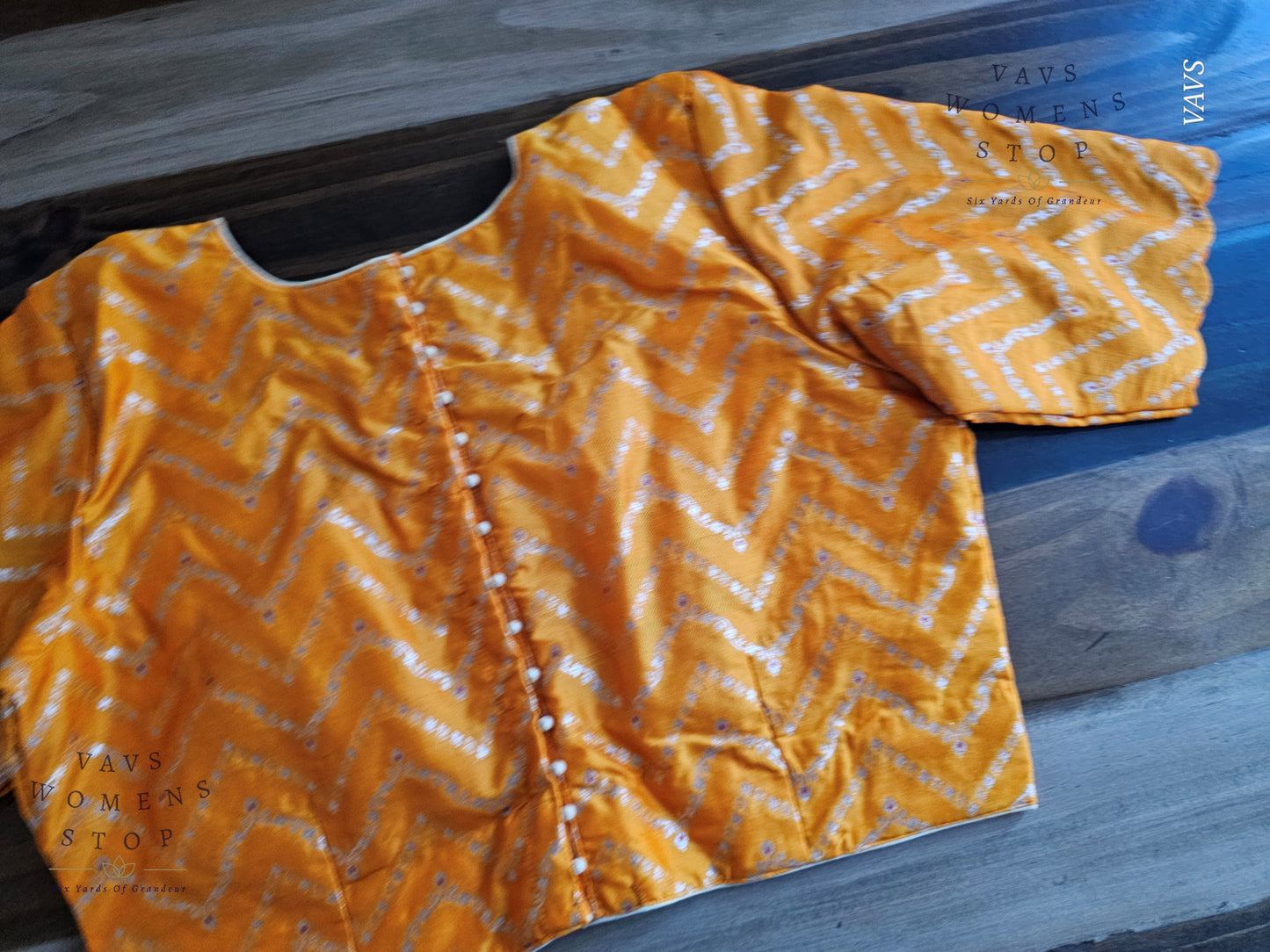 Yellow-Orange Designer Banarasi Blouse