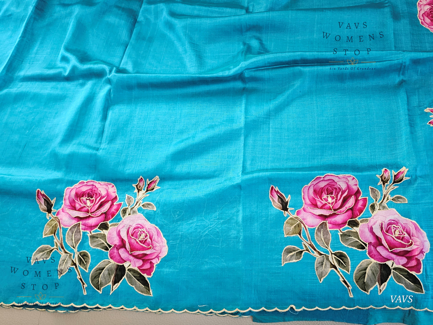 Blue Shade Mangalagiri Handloom Silk Cotton Saree with Appliqué Work & Blouse Piece