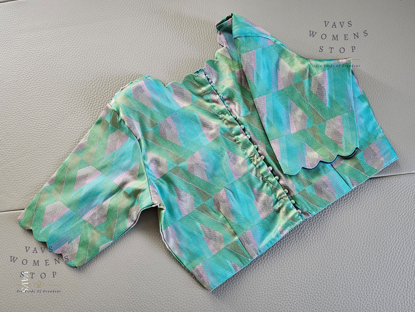 Sea Green & Blue Shade Geometric Design Benarasi Silk Blouse