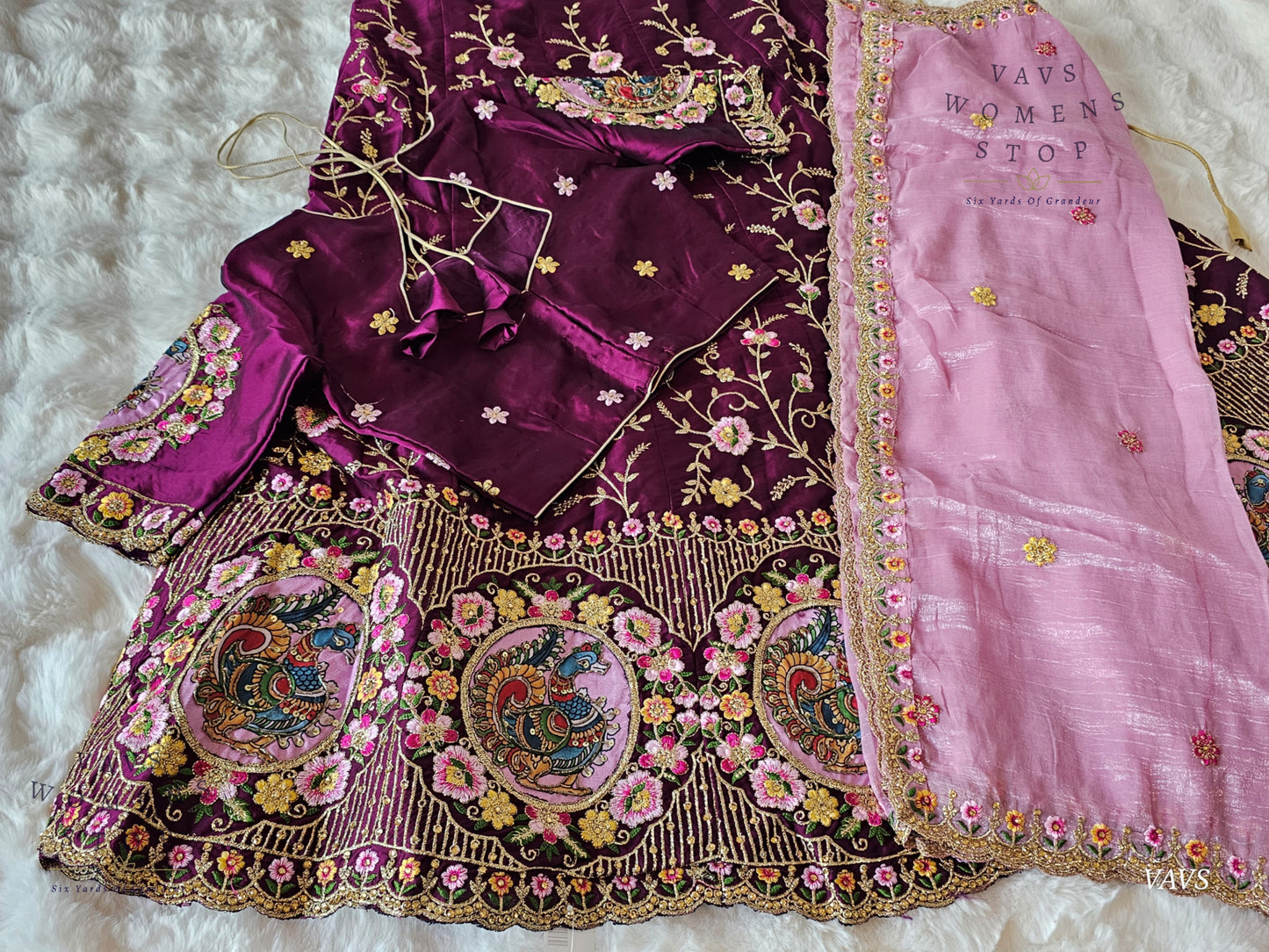 Designer Heavy Embroidery Lehenga Set with Peacock Applique Work | Can-Can Lined