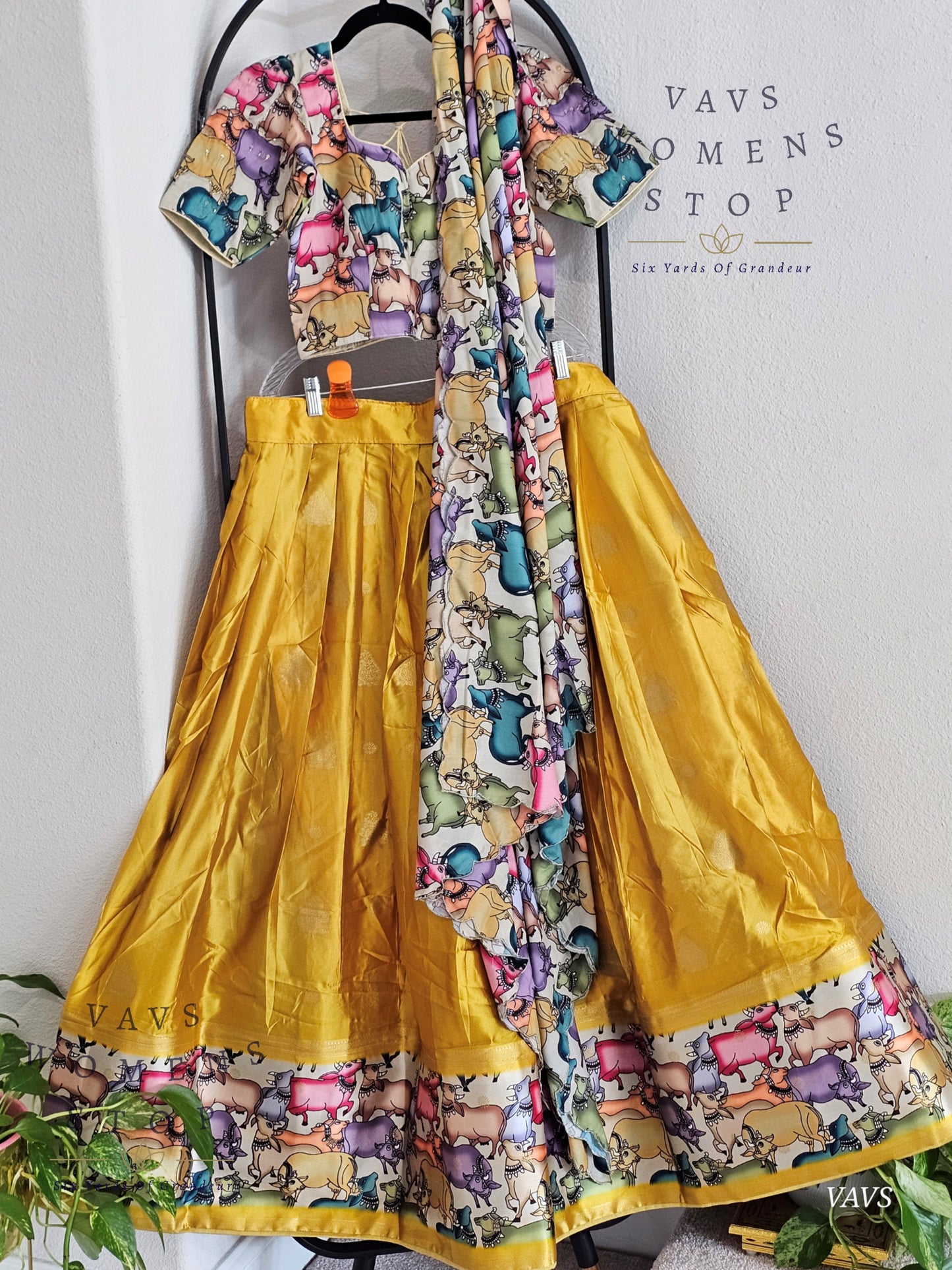 Benarasi-Pichwai Designer Half Saree Set | Pichwai Print Dupatta | Can-Can Lined | Size 34-40