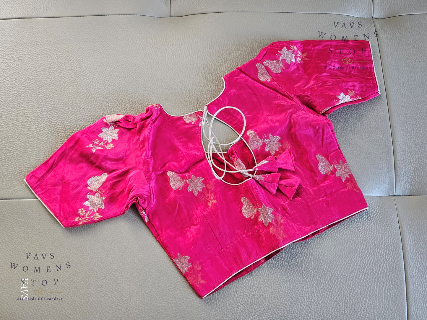 Pink Moonga Banarasi Silk Saree with Butterfly Woven Butta Blouse