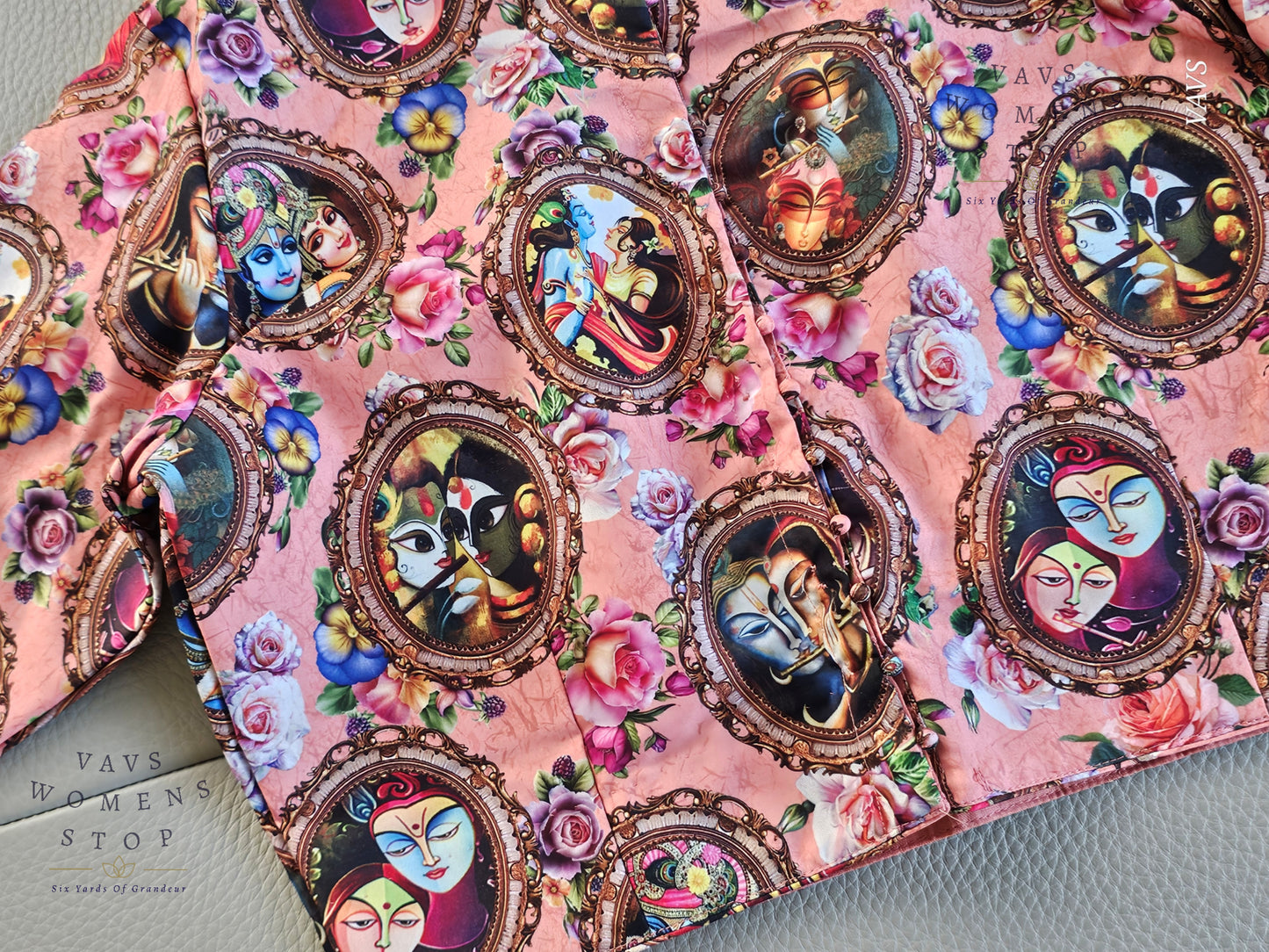 Radha Krishna Print Tussar Silk Blouse | Designer Ethnic Wear |