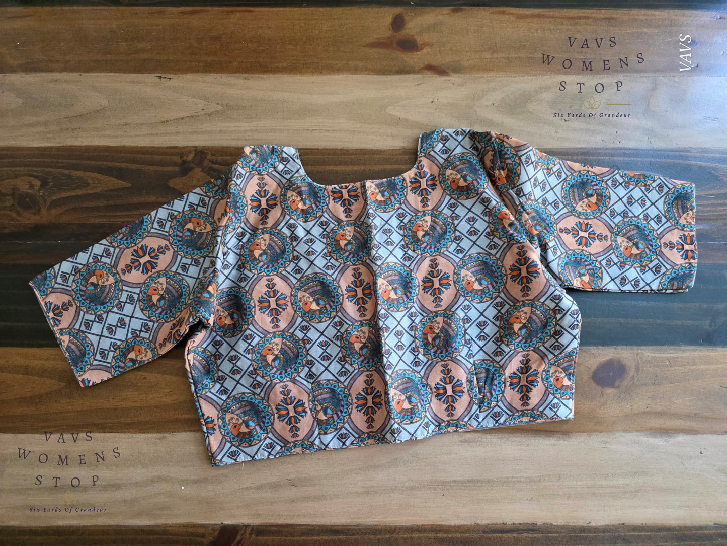 Blue Shade Soft Cotton Peacock Print Blouse