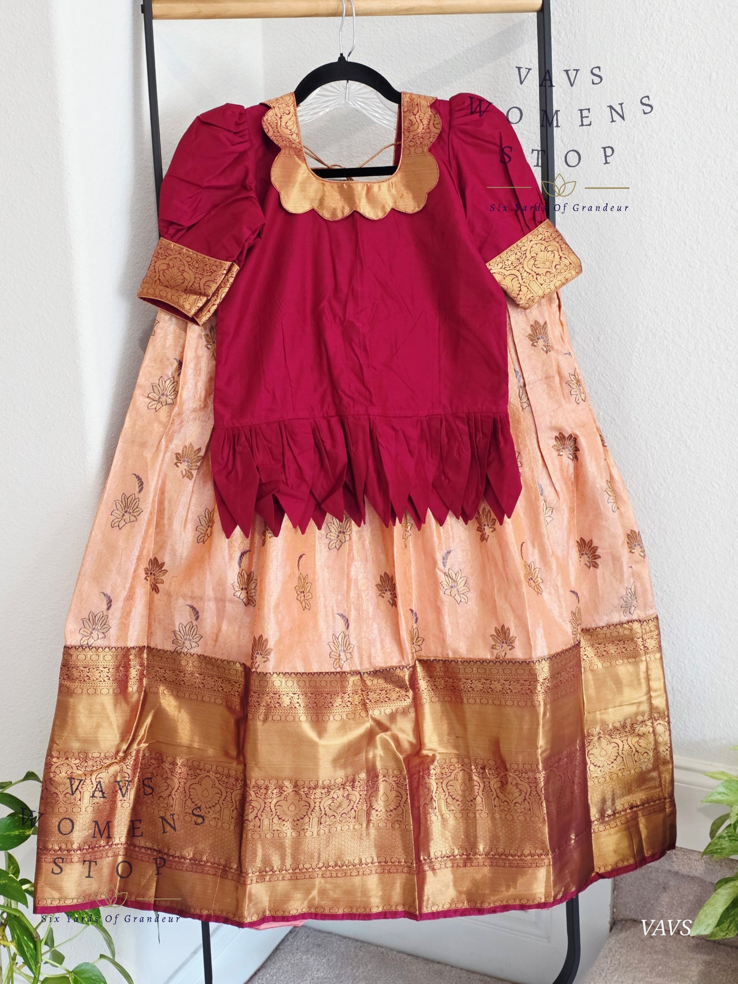 Semi Kanchi Pattu Silk Lehenga Set for Girls – Traditional Pavadai for Ages 11 to 12 | Ready to Ship from USA