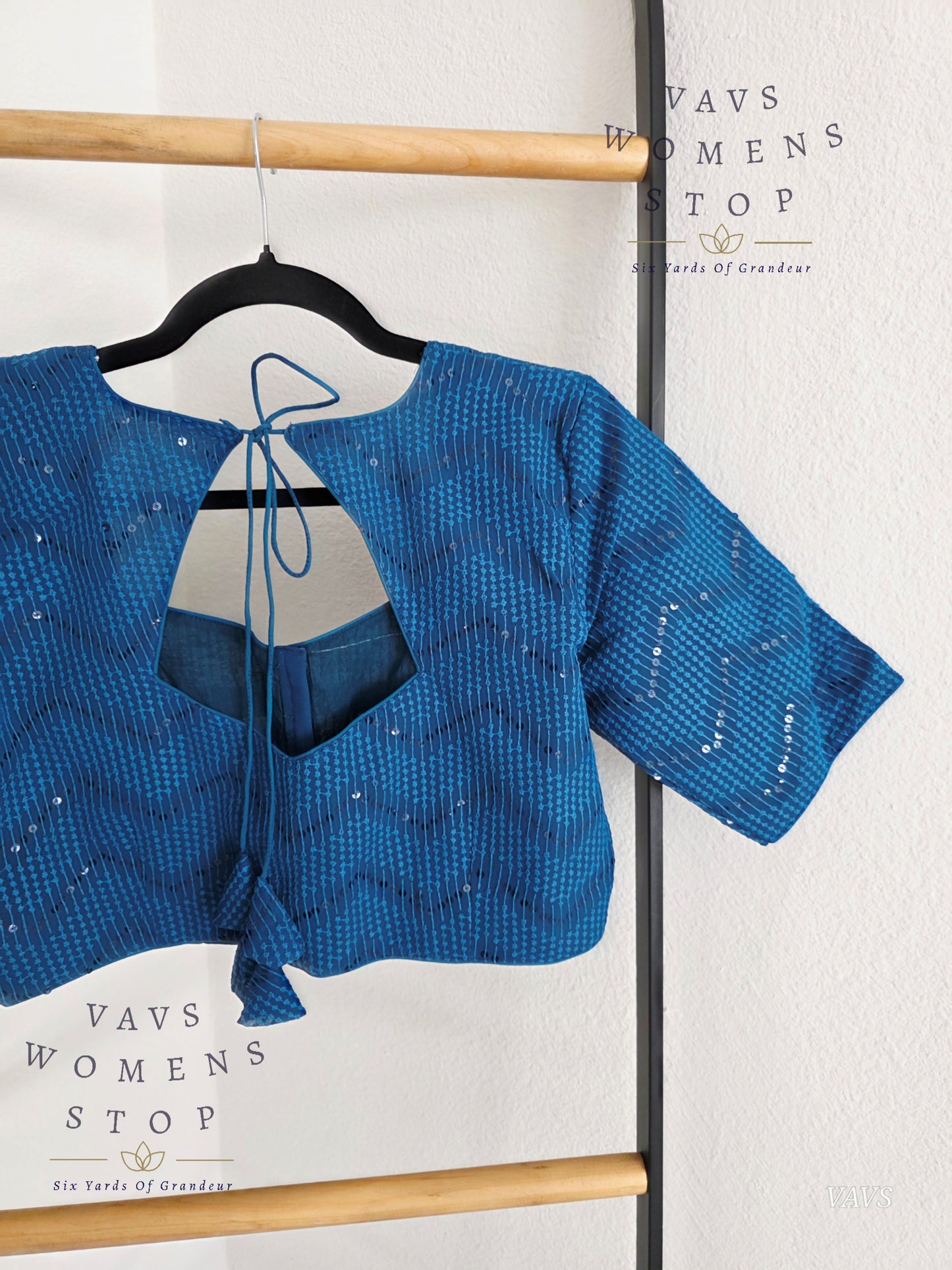 Peacock Blue Shade Sequins Georgette Blouse