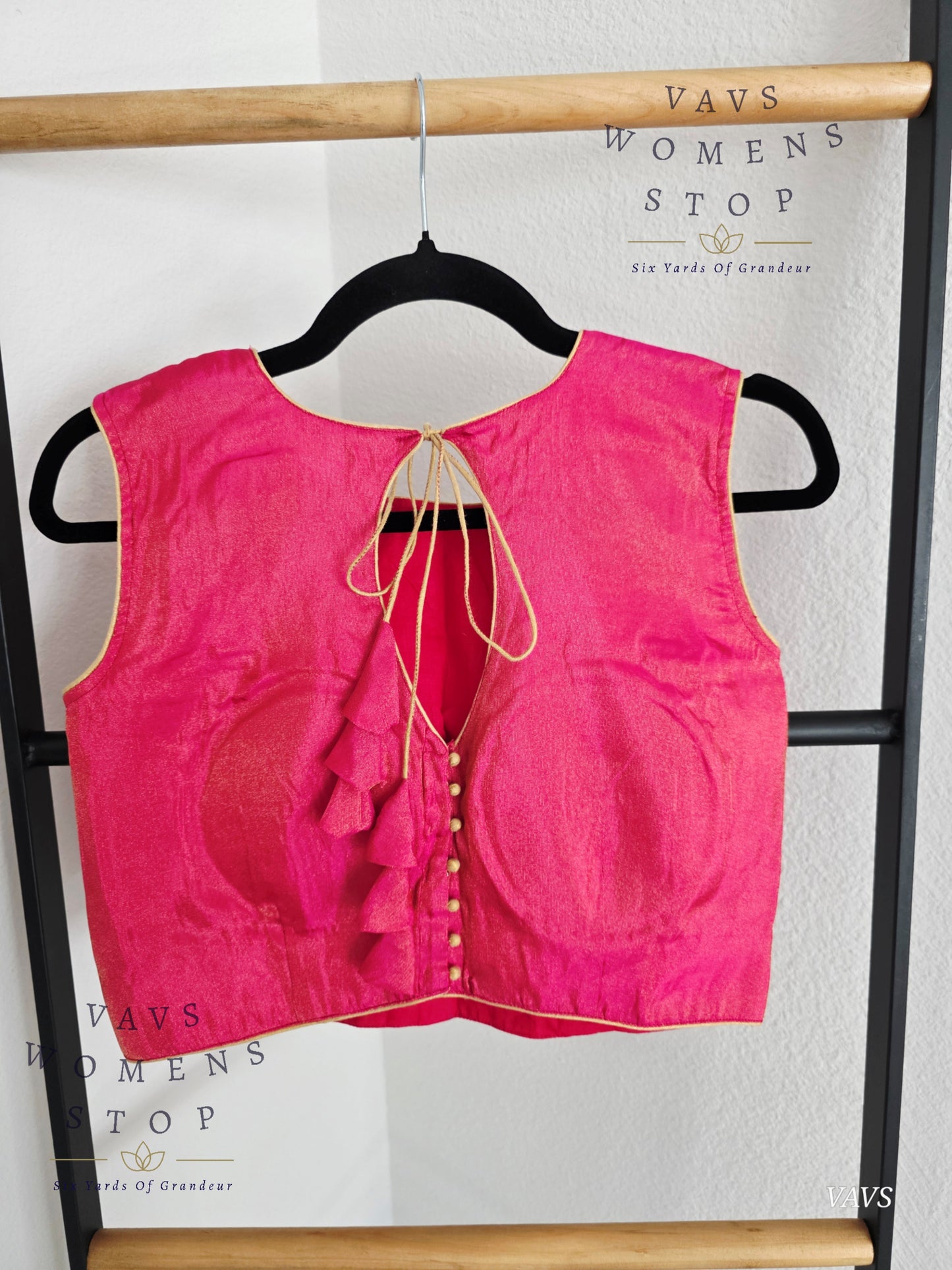 Pink Tissue Sleeveless Stitched Blouse
