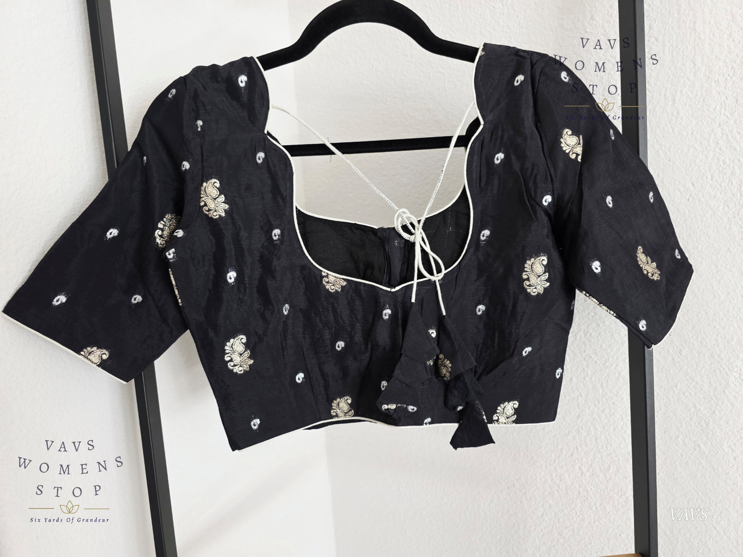 Black Munga Crepe Silk Stitched Blouse