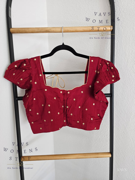Maroon Wine Shade Short Puff Sleeves Blouse