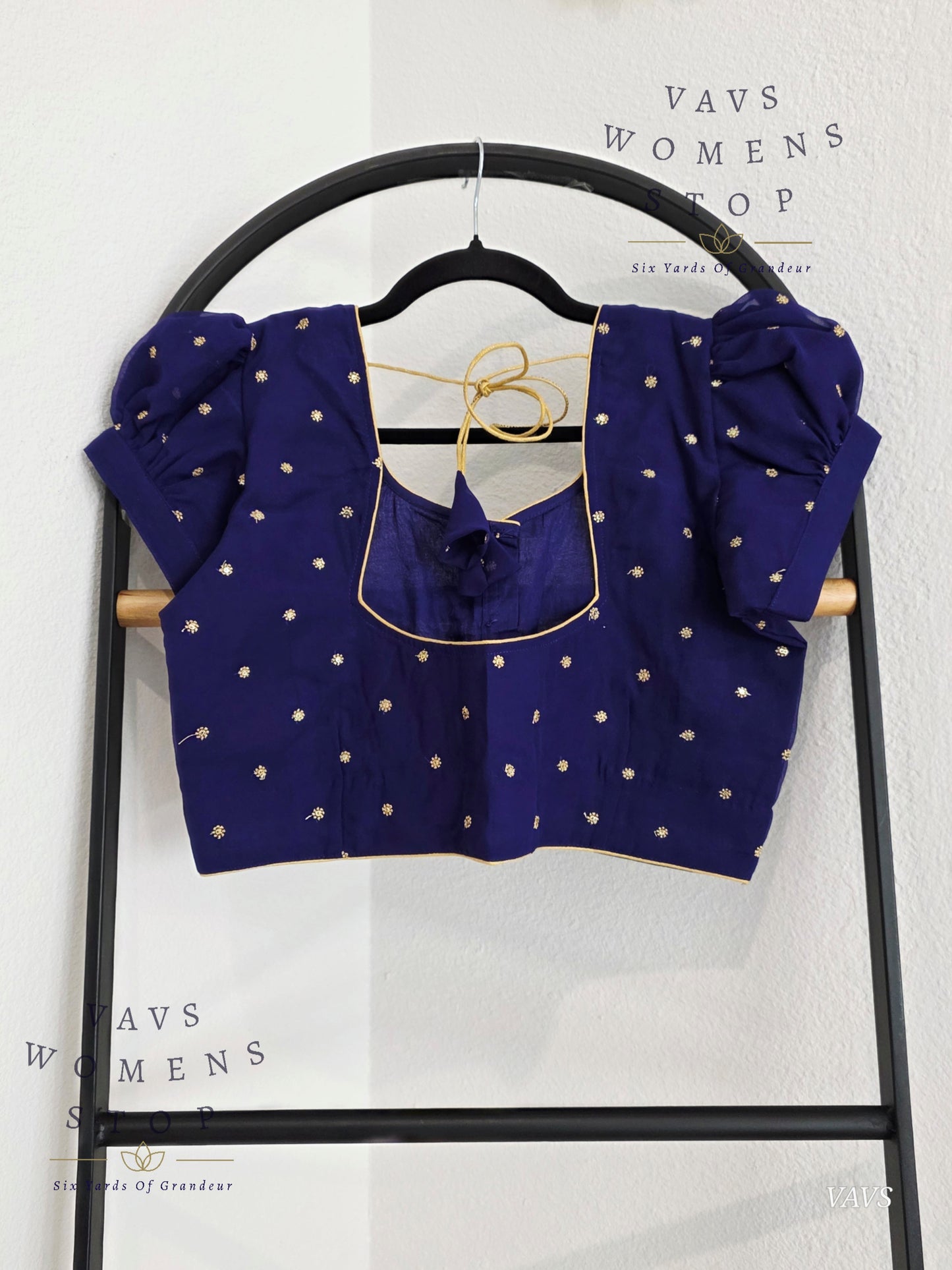 Blue Shade Short Puff Sleeves Blouse