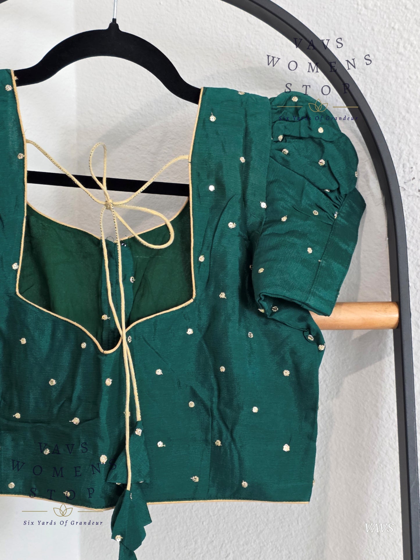 Green Shade Short Puff Sleeves Blouse