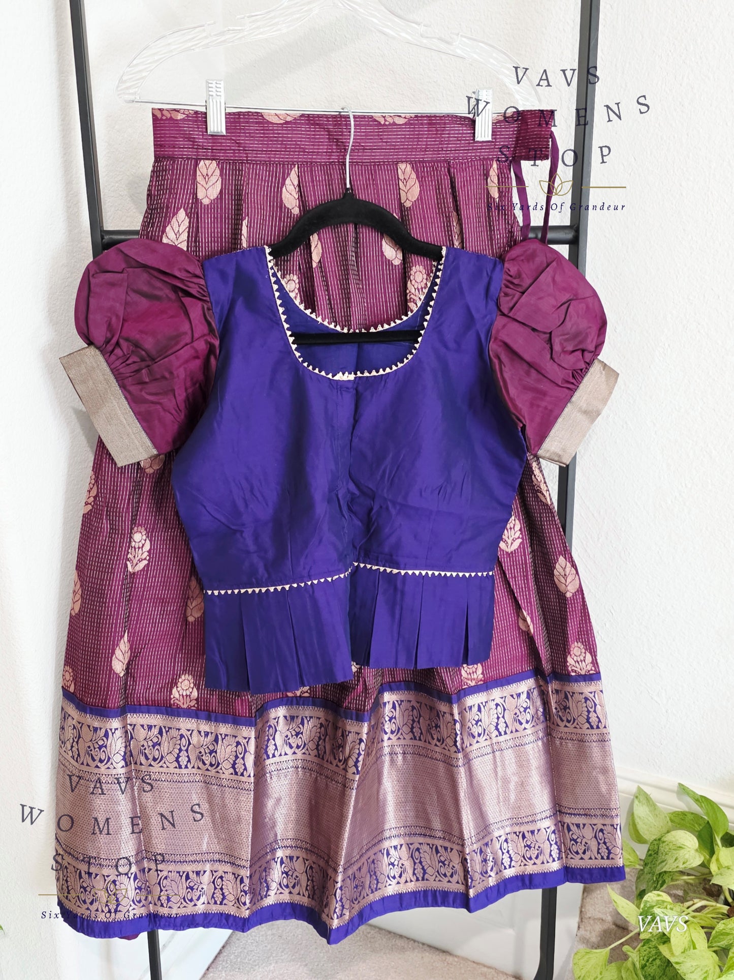 Semi Kanchi Pattu Silk Lehenga Set for Girls – Traditional Pavadai for Ages 8 to 9