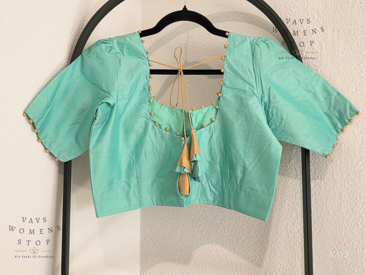 Sea Green Shade Plain Jasmin Silk Stitched Blouse
