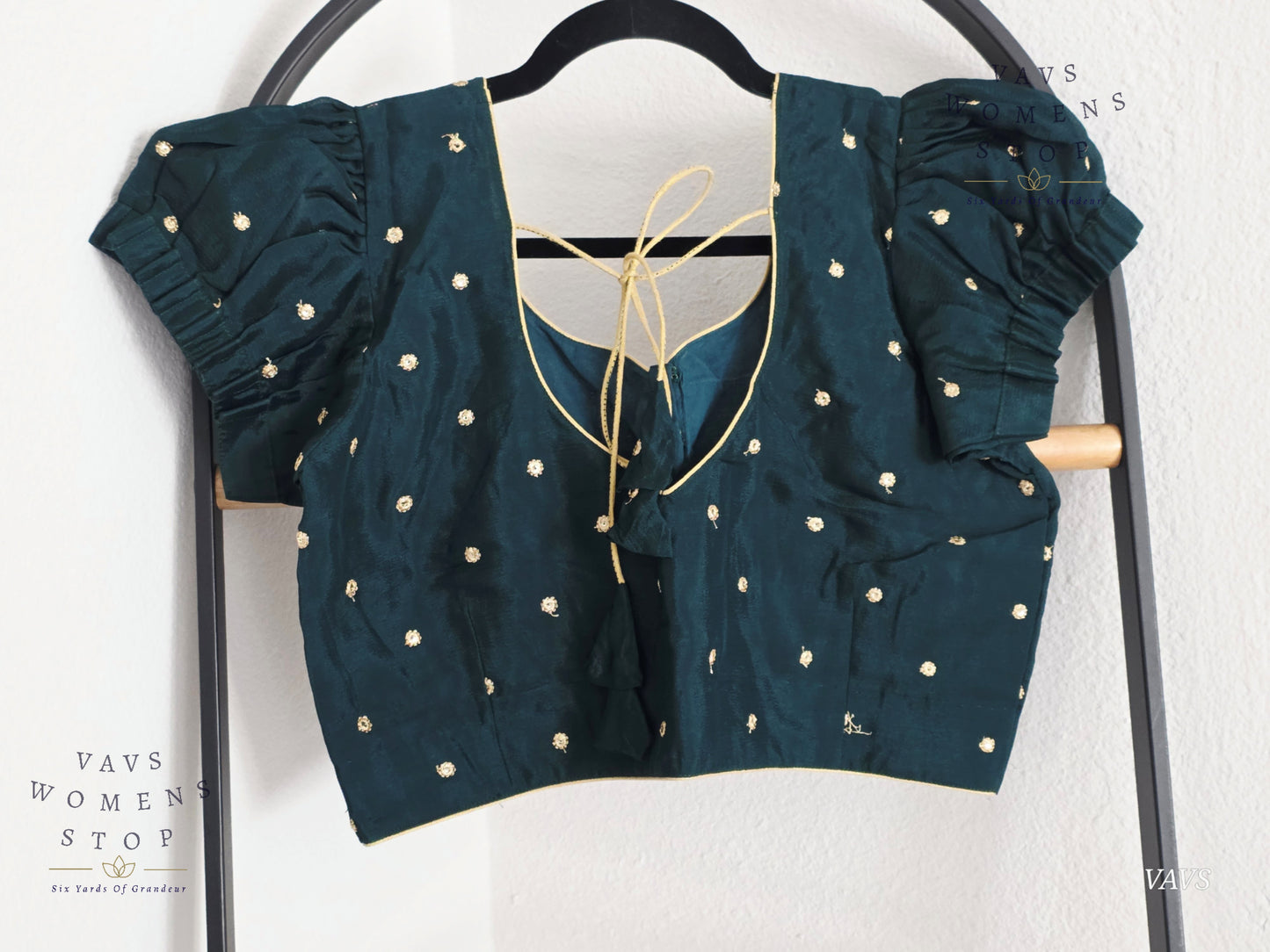 Emerald Green Shade Short Puff Sleeves Blouse