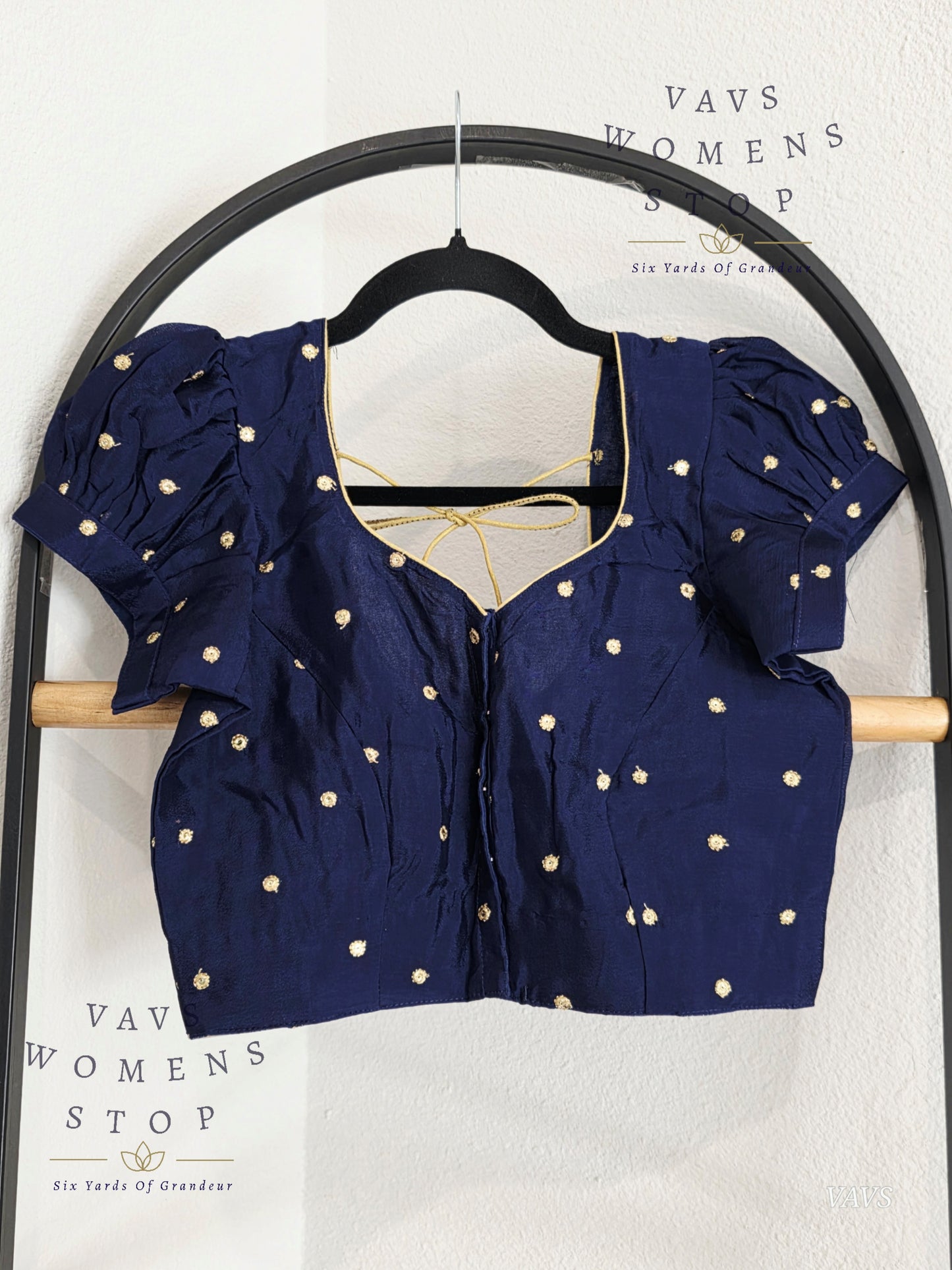 Navy Blue Shade Short Puff Sleeves Blouse