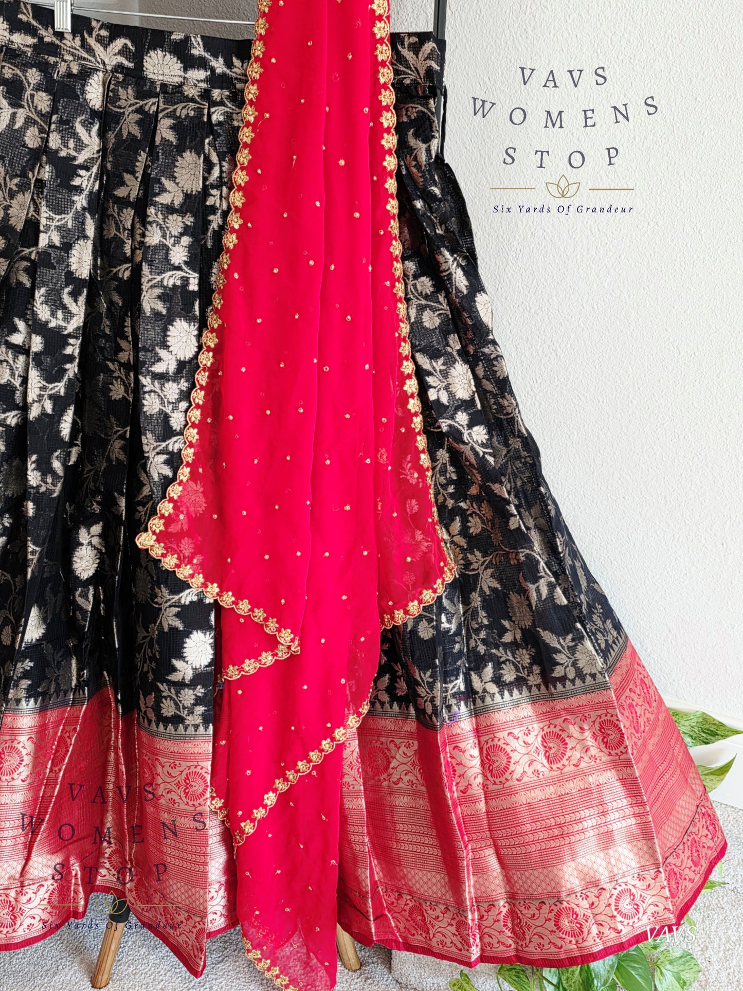 Designer Organza Kanchi Border Half Saree/ Lehenga Set