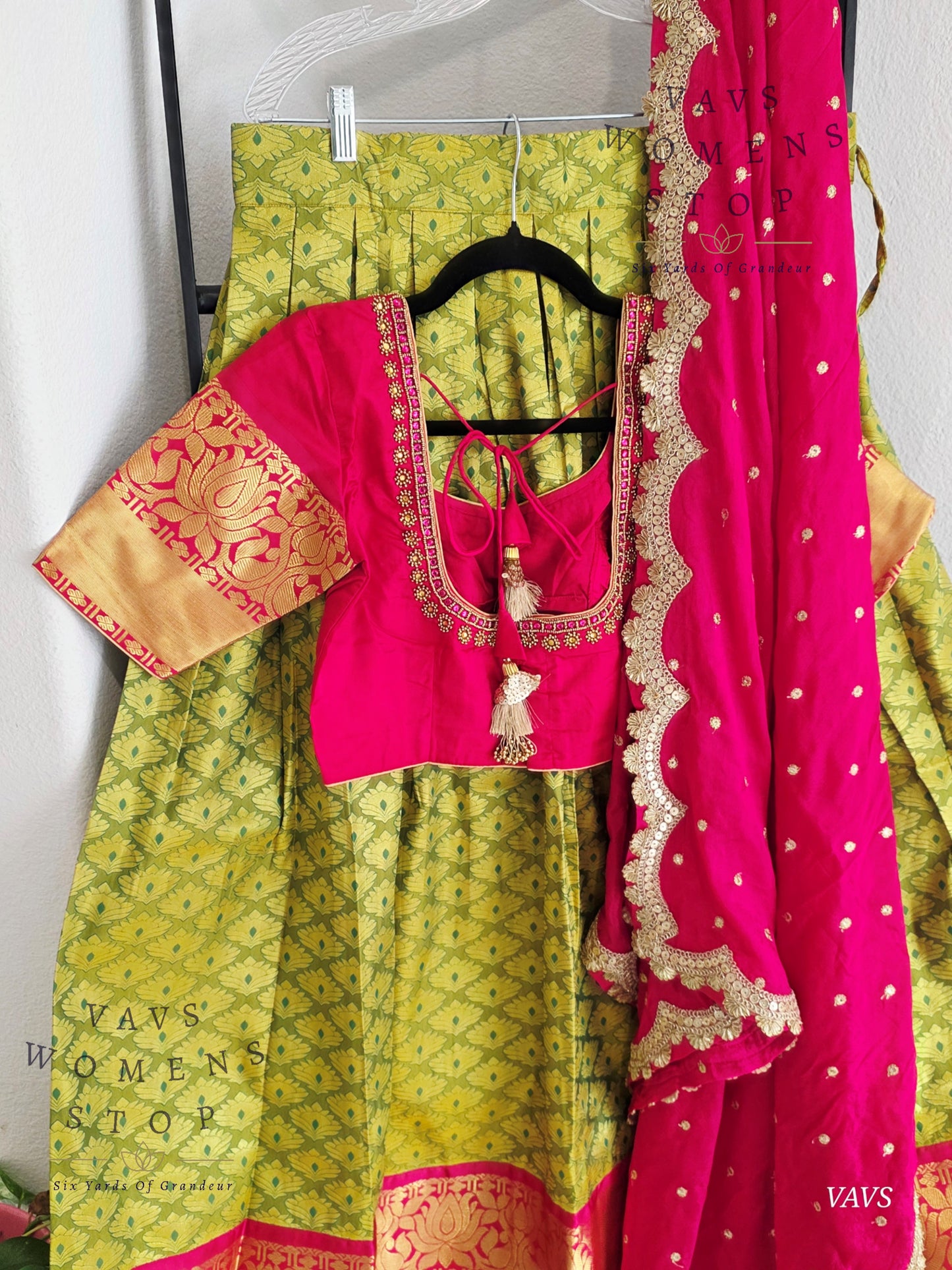 Semi Kanchi Half Saree Set – Traditional South Indian Lehenga for Women | Bridal & Festive Wear |