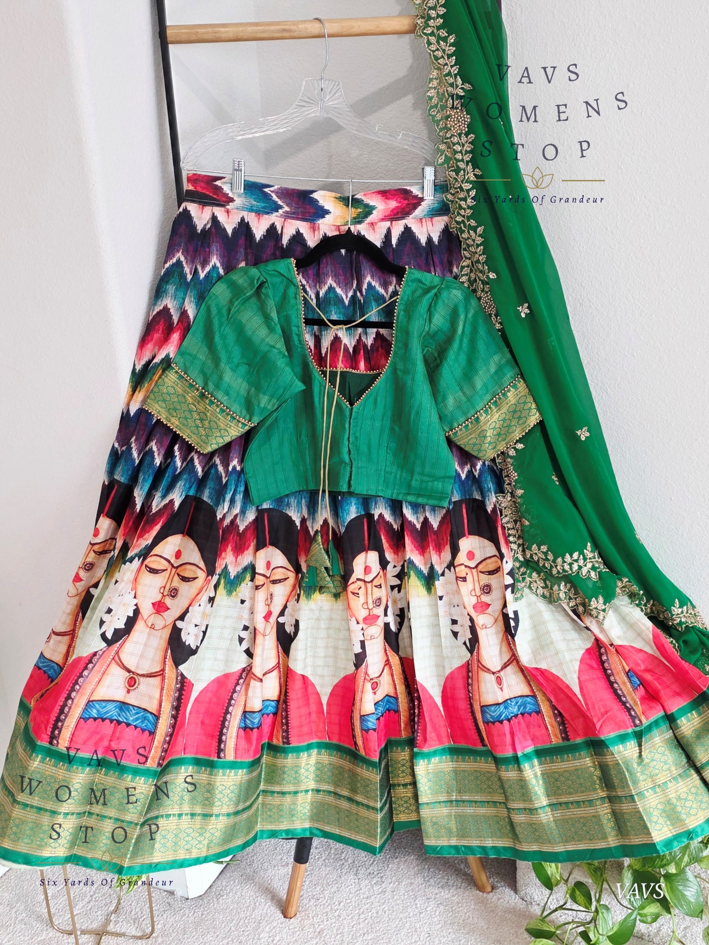 Semi Gadwal Silk Cotton Designer Kalamkari Print Half Saree/ Lehenga Set