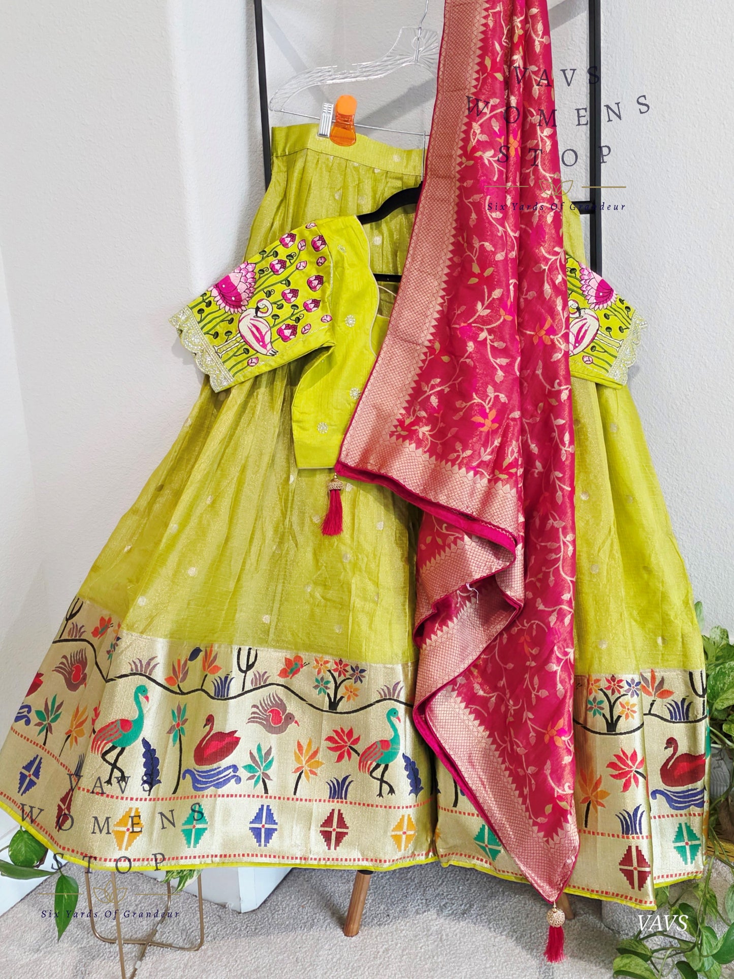 Kota Tissue Paithani Lehenga Set with Munga Benarasi Dupatta | Can-Can Lined