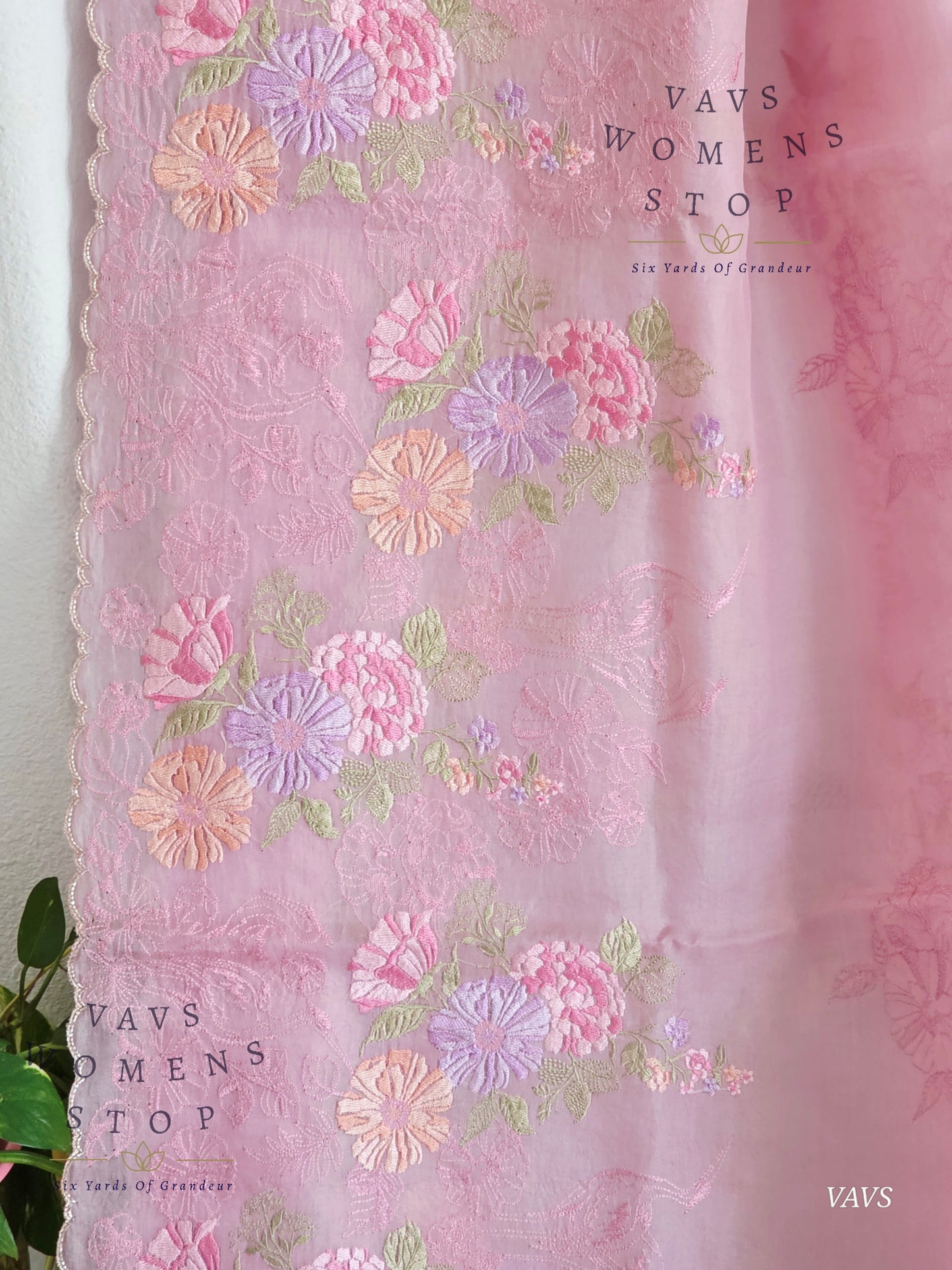 Pure Kora Organza Floral Matte Embroidery Saree in Pastel Shade