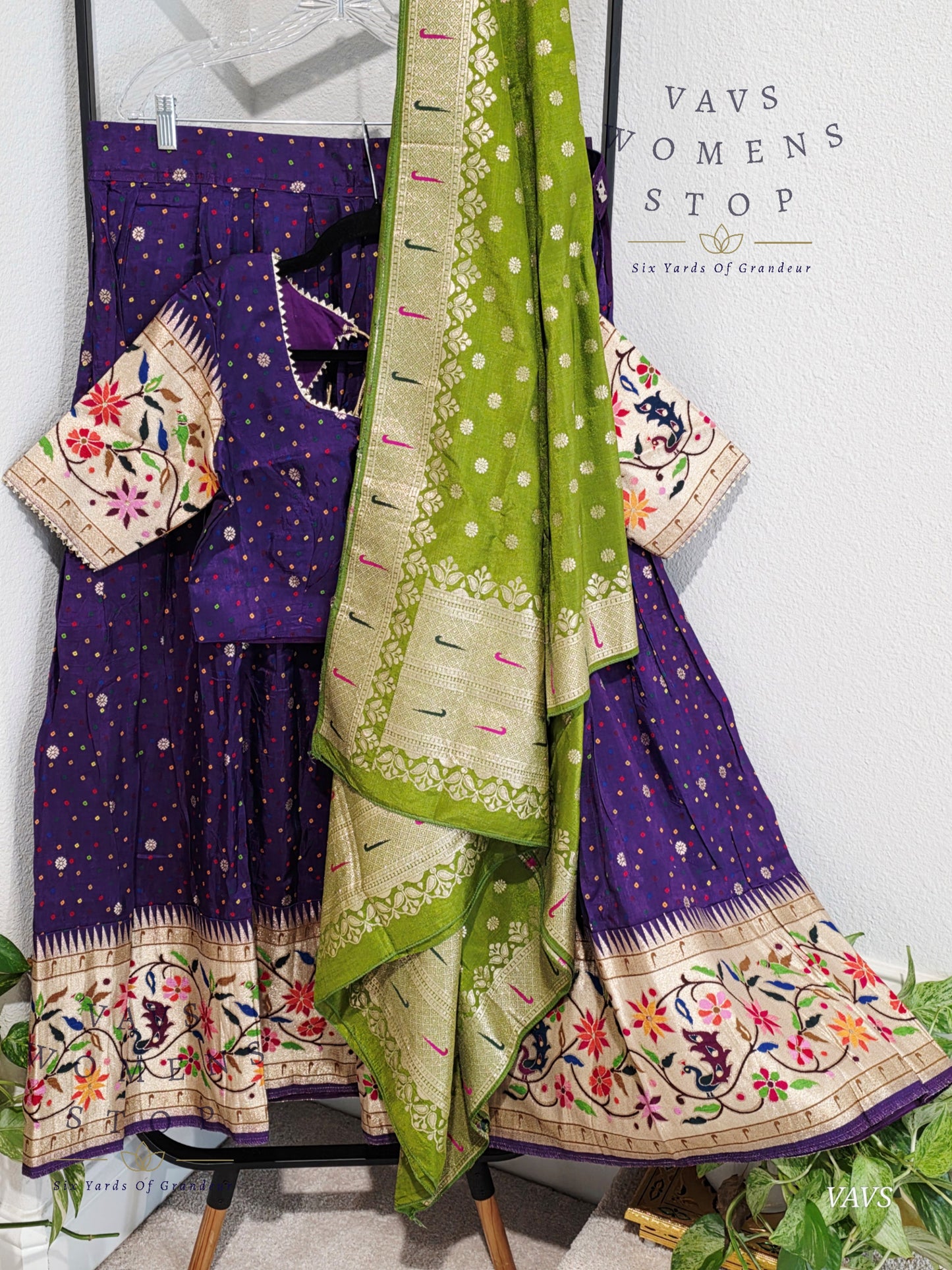 Munga Crepe Silk Paithani Designer Half Saree Set.