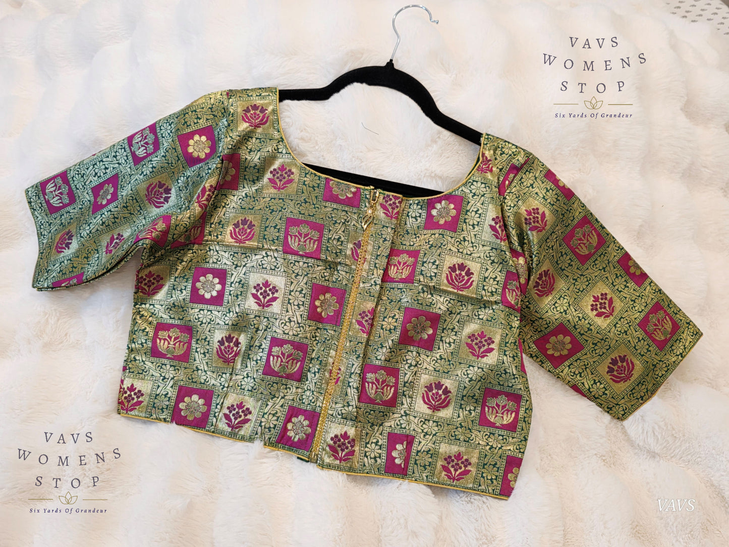 Green Shade Brocade Benarasi Stitched Blouse