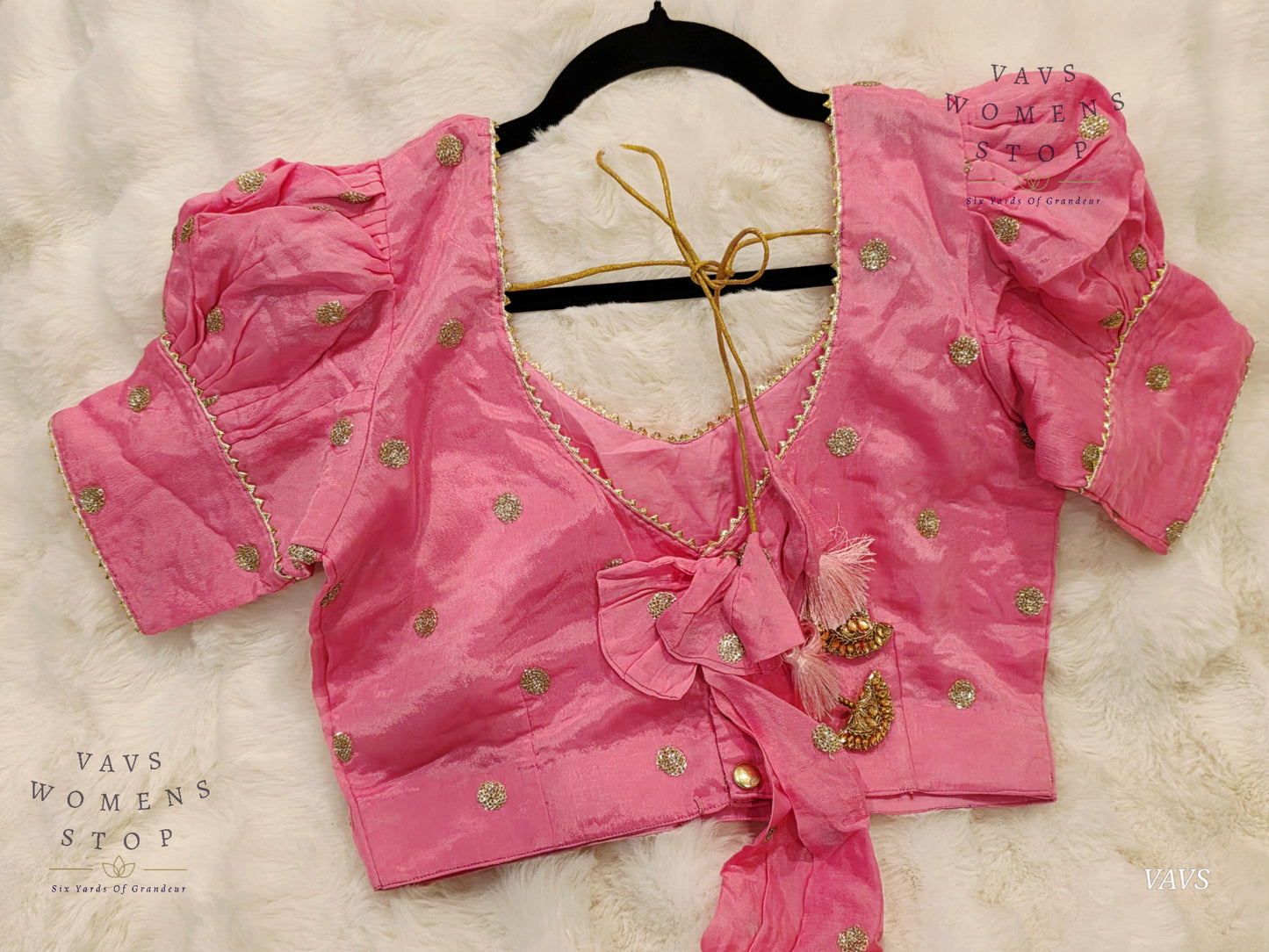 Baby Pink Shade Chinon Chiffon Puff Sleeves Stitched Blouse