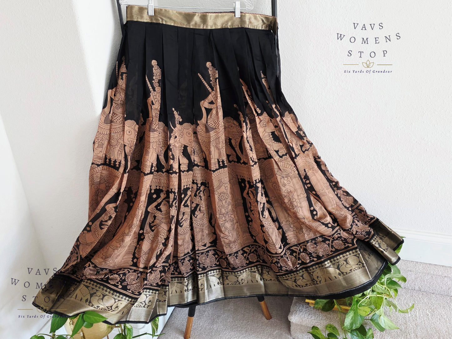 Kalamkari Print Soft Chanderi Linen Silk Half Saree Set – Cute Girls Figurine Butta | Munga Silk Cutwork Dupatta