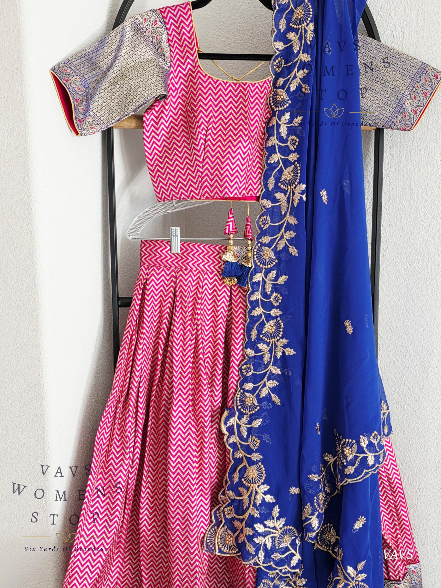 Designer Satin Benarasi Half Saree Set