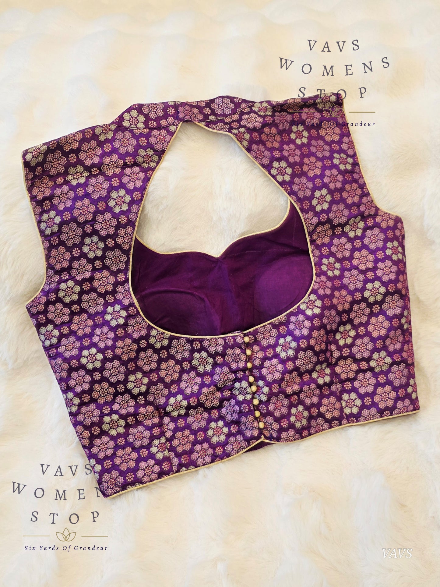 Purple Benarasi Brocade Sleeveless Stitched Blouse