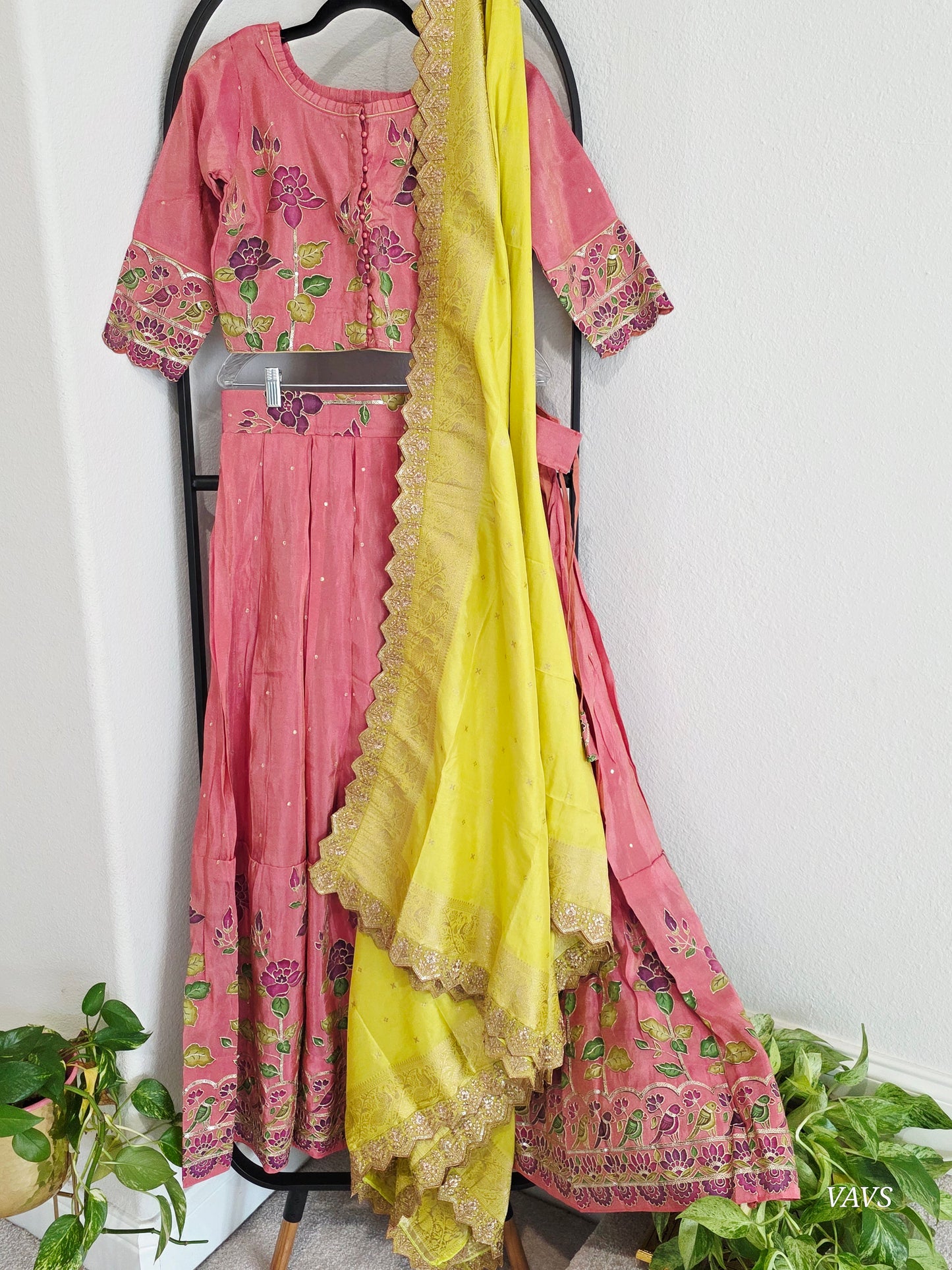 Munga Crepe Silk Embroidery Work Designer Half Saree Set.