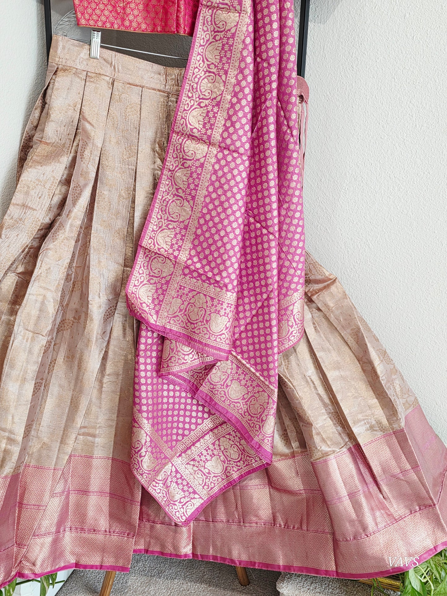 Tissue Banarasi Lehenga Set with Pink Zari Dupatta
