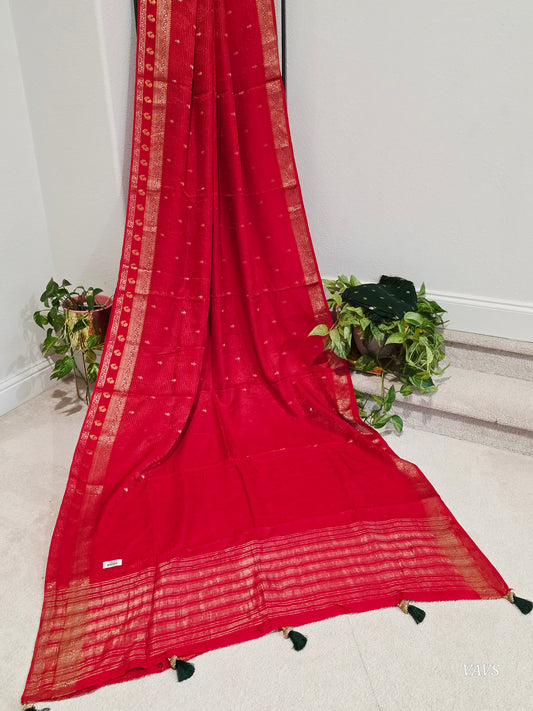 Red Shade Designer Munga Georgette Saree