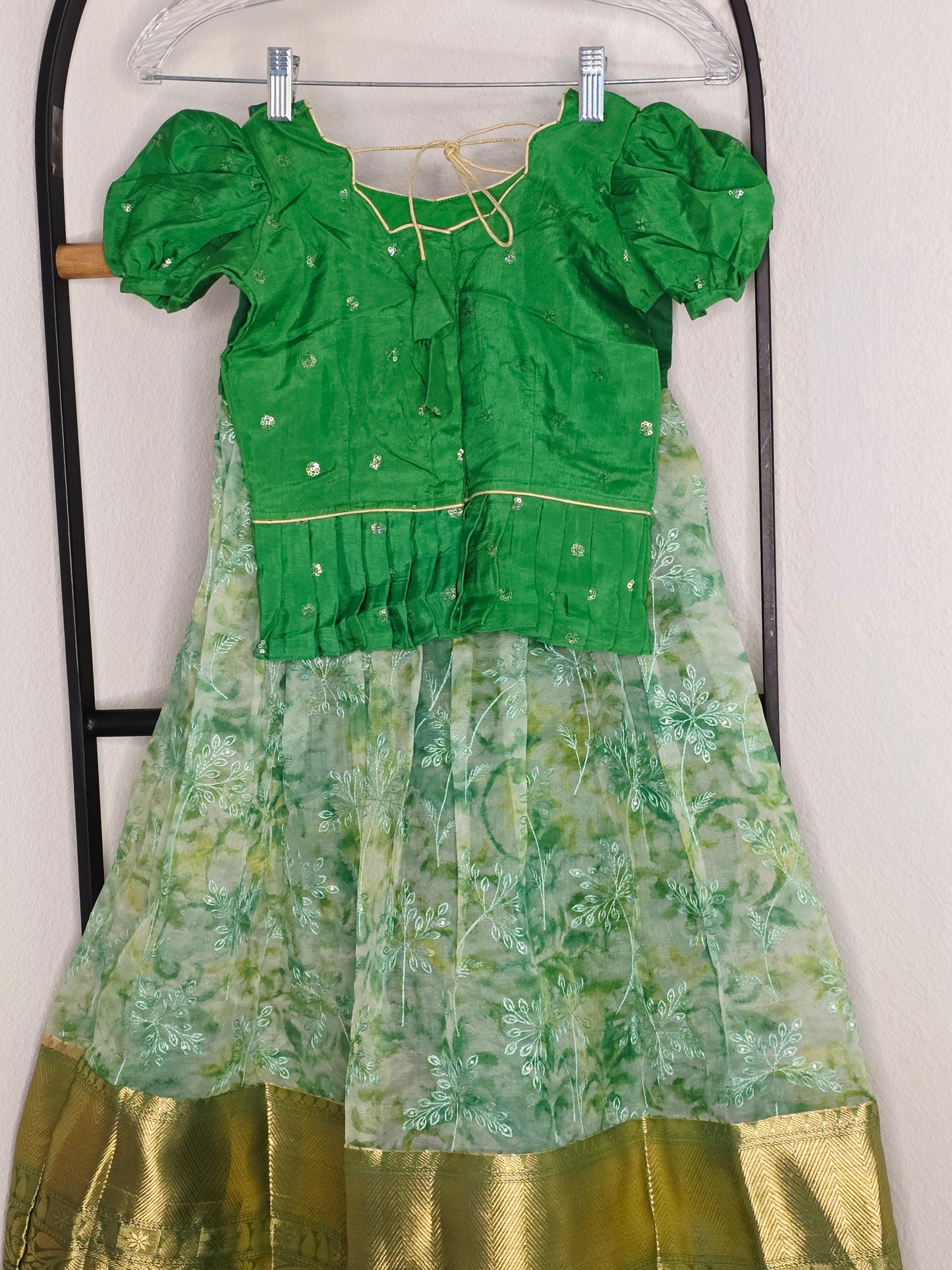 Soft Organza Chikankari Shibori Lehenga Set for Girls (4–5 Years)