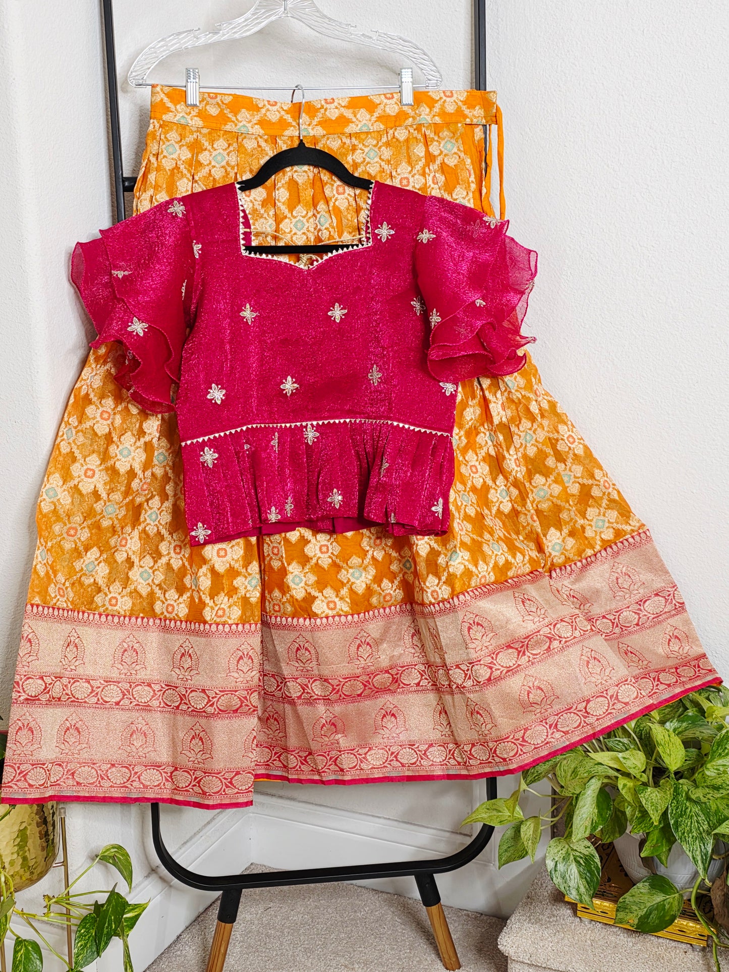 Soft Organza Patola Inspired Lehenga Set for Girls (12–13 Years)