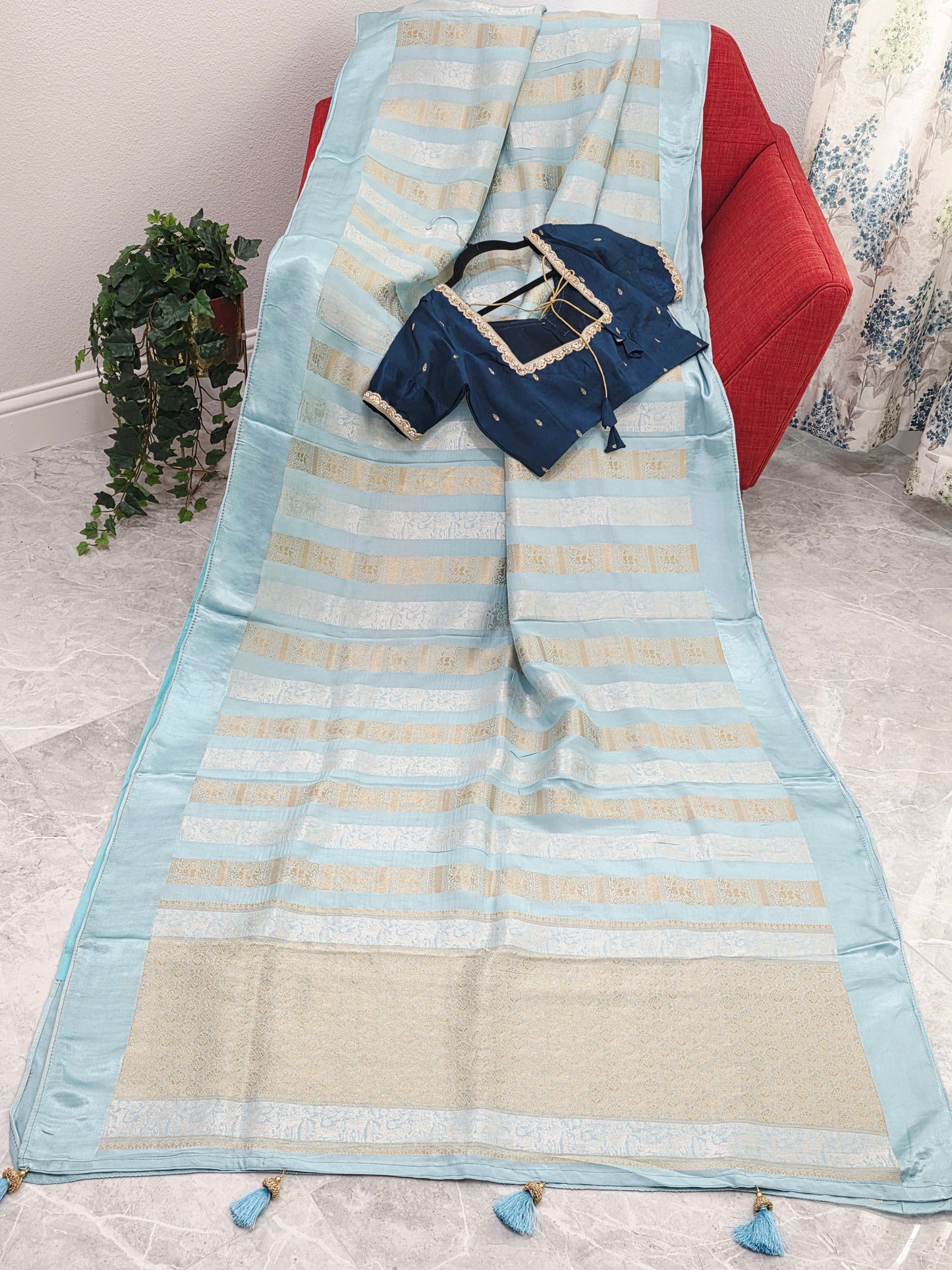 Nita Ambani Inspired Russian Dola Crepe Silk Saree with Ready Stitched Blouse