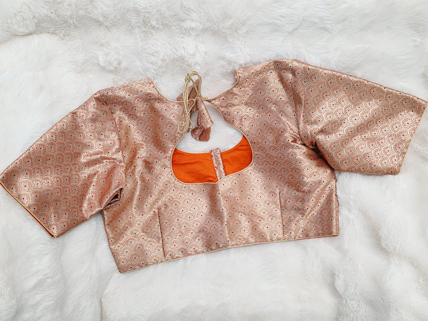 Orange Brocade Banarasi Silk Stitched Blouse