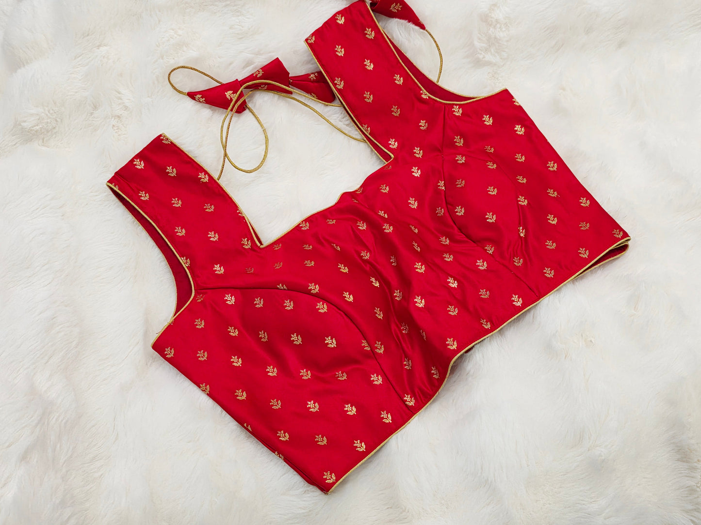 Red Benarasi Sleeveless Stitched Blouse