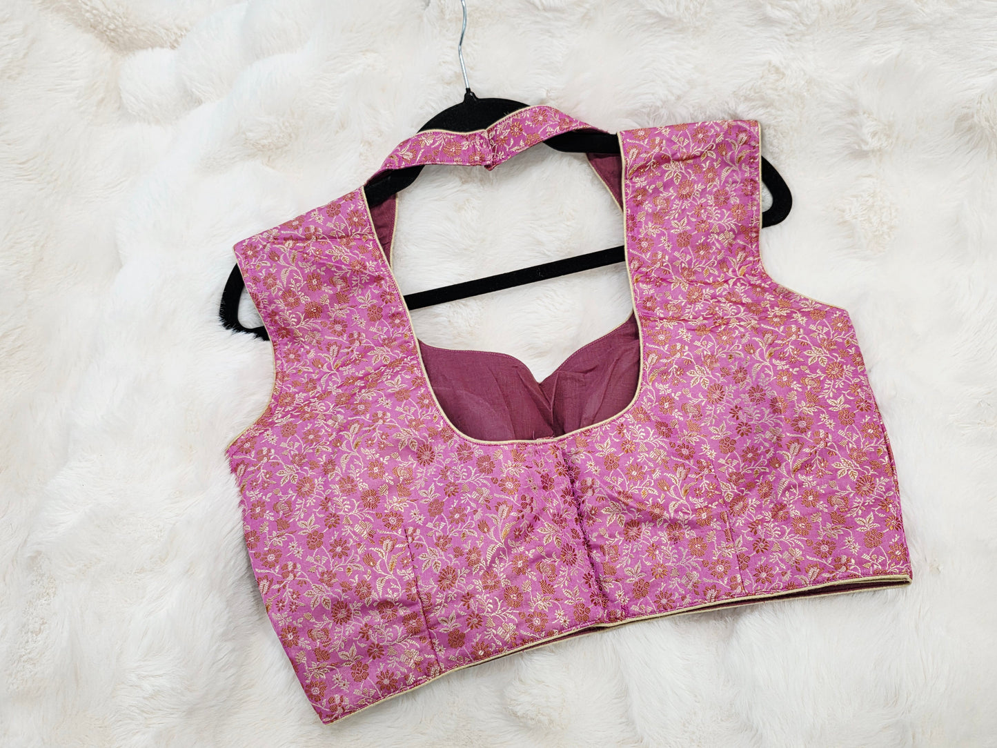 Benarasi Pink Floral Sleeveless Stitched Blouse
